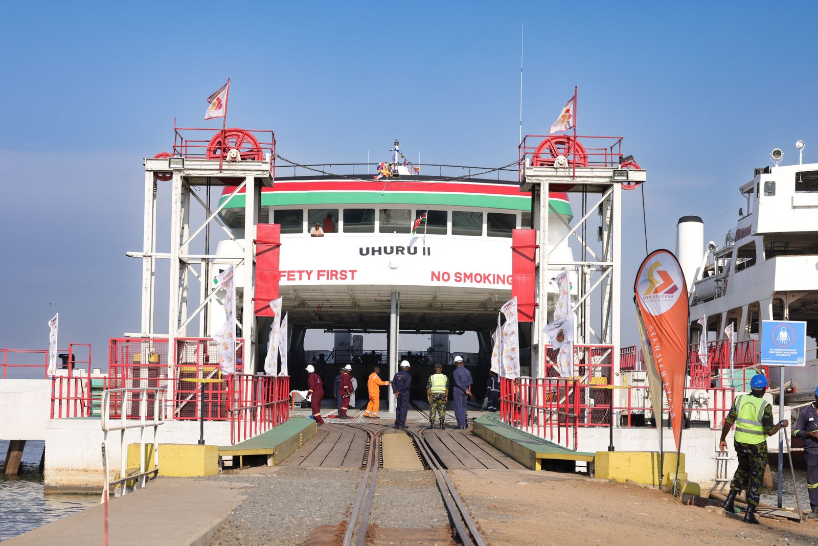 The newly built MV Uhuru II set to begin transporting cargo to Uganda and Tanzania through Lake Victoria after it was handed over to Kenya Railways on Thursday. Photo by Robert Ojwang’