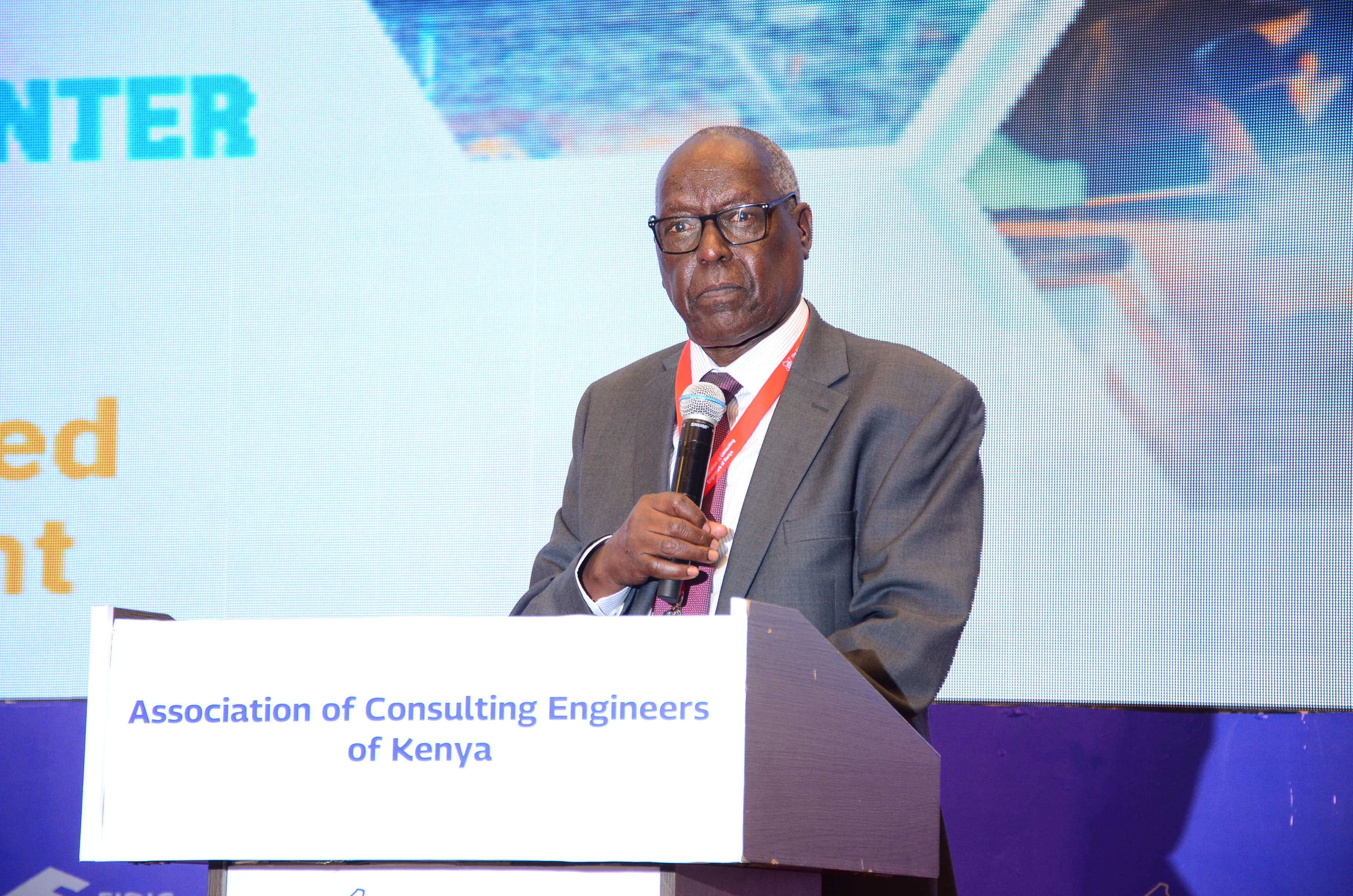 Engineers Board of Kenya (EBK) Chairman Eng. Erastus Mwongera speaking during the 3rd Annual ACEK Conference in Nairobi.