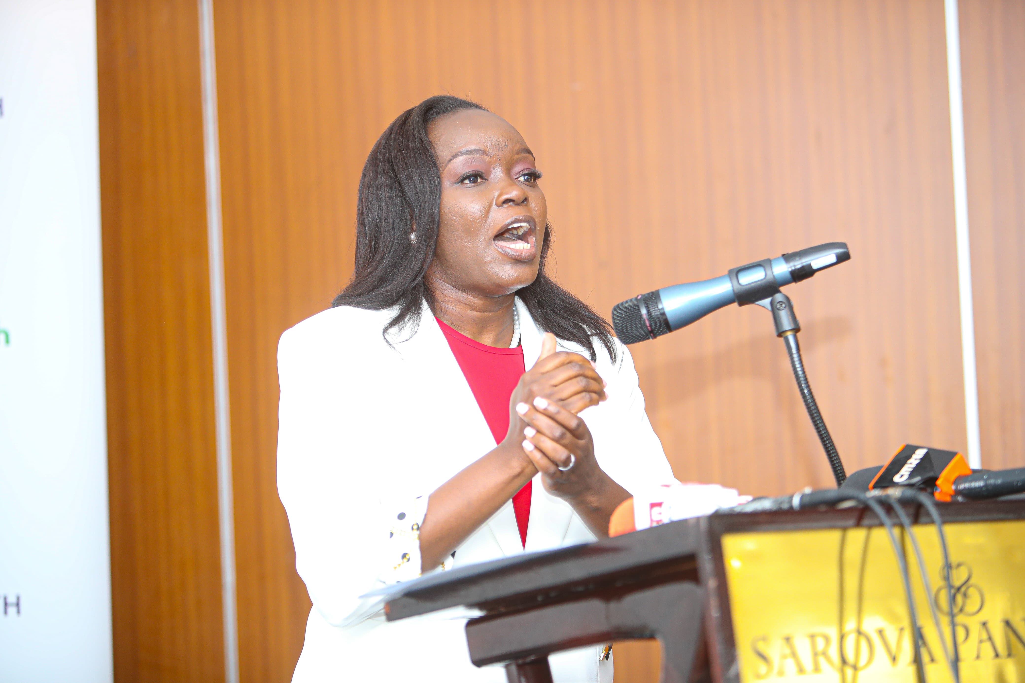 Health Dr. Debora Barasa addressing the press and health officials at a Nairobi hotel on September 18