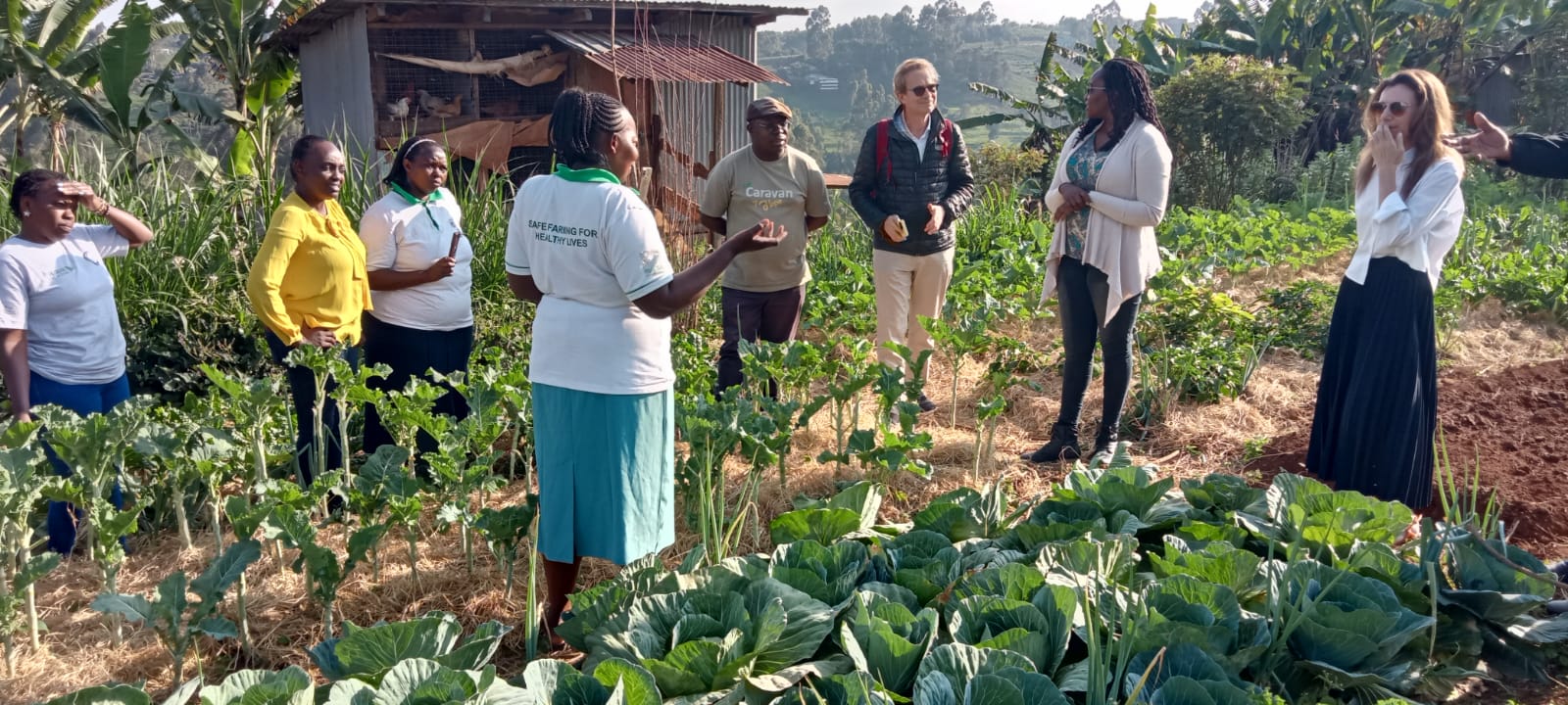 One. An organic farmer (Front) from Kangari, in Murang’a interacting with Walter Link of Now Partners Foundation (third right) and other agro-ecology stakeholders at her farm on September 16,2024