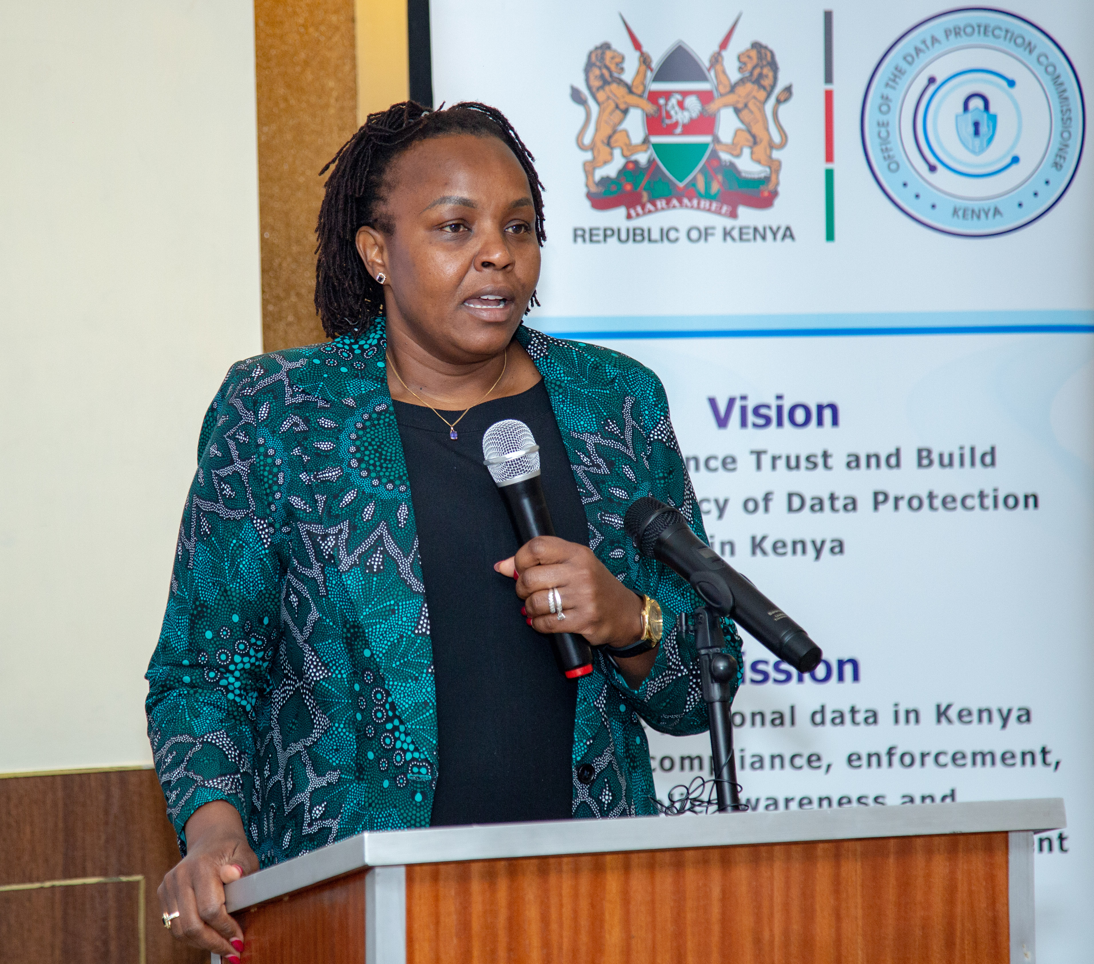 Data Commissioner Immaculate Kassait speaking during a meeting with Regulators, Membership Bodies and Associations where she emphasized registration. Photo/Courtesy