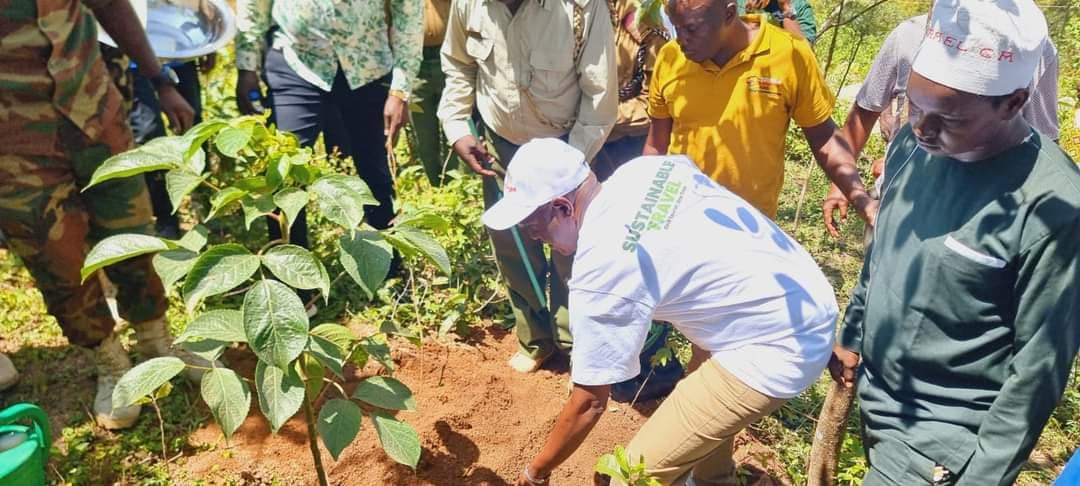 rincipal Secretary, State Department for Tourism, John Ololtua join participants in tree planting during the launch of the 'One Tourist, One Tree' campaign at Kajulu Forest in Kisumu County. Photo/Robert Ojwang' 