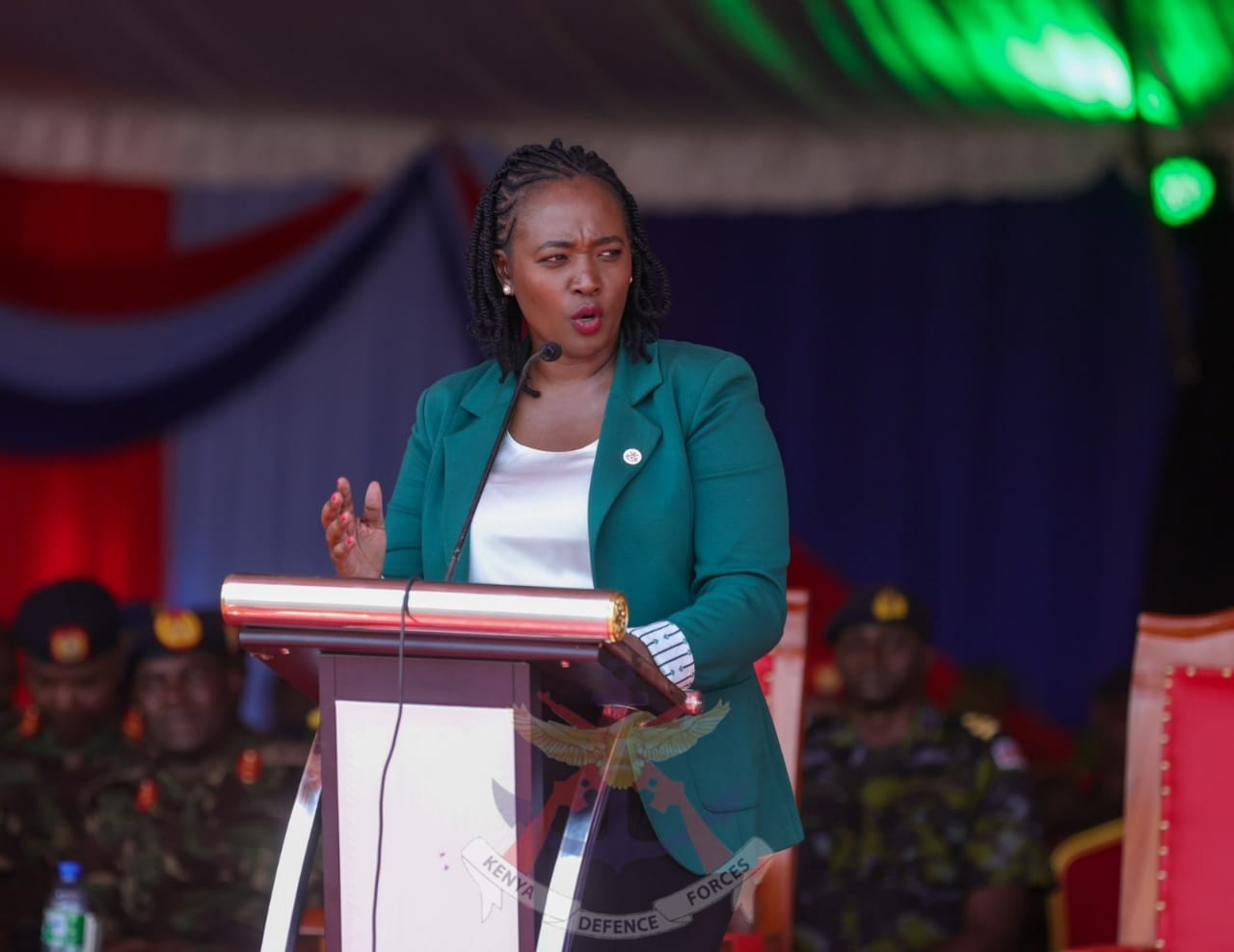 Defence CS Soipan Tuya at 13th Kenya Defence Forces Day at Thika Garrison . Photo/ Ministry of Defence