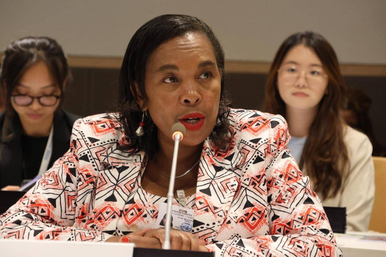 The Cabinet Secretary, Ministry of Information,  Communications and the Digital Economy Dr. Margaret  Ndung’u speaking during a session at the sidelines of the  79th session of the UN General Assembly (UNGA 79)