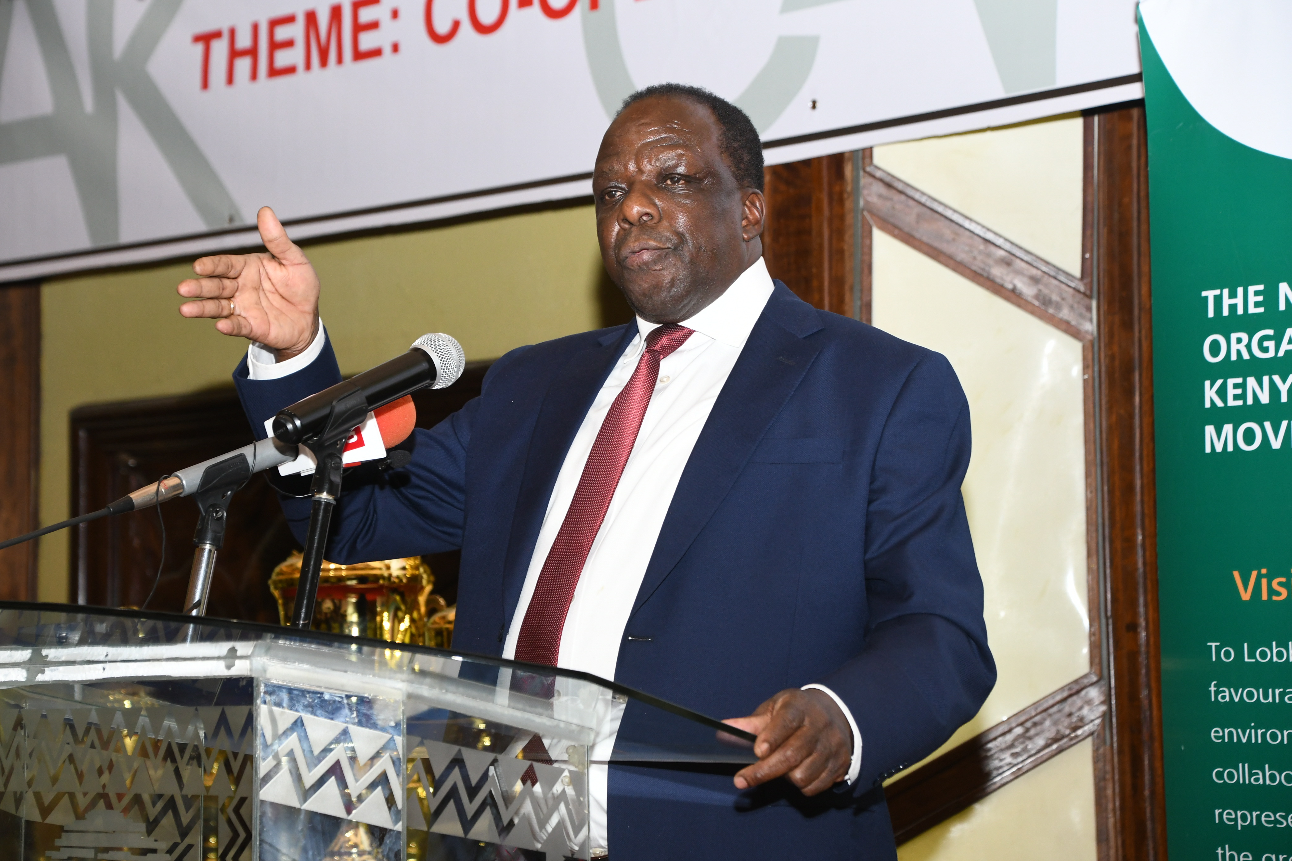 Co-operatives, Micro Small and Medium Enterprises (MSMEs) Development Cabinet Secretary (CS) Wycliffe Oparanya speaking during the award ceremony for Ushirika Day Celebrations held at a Nairobi hotel. Photo by Douglas Namunane.