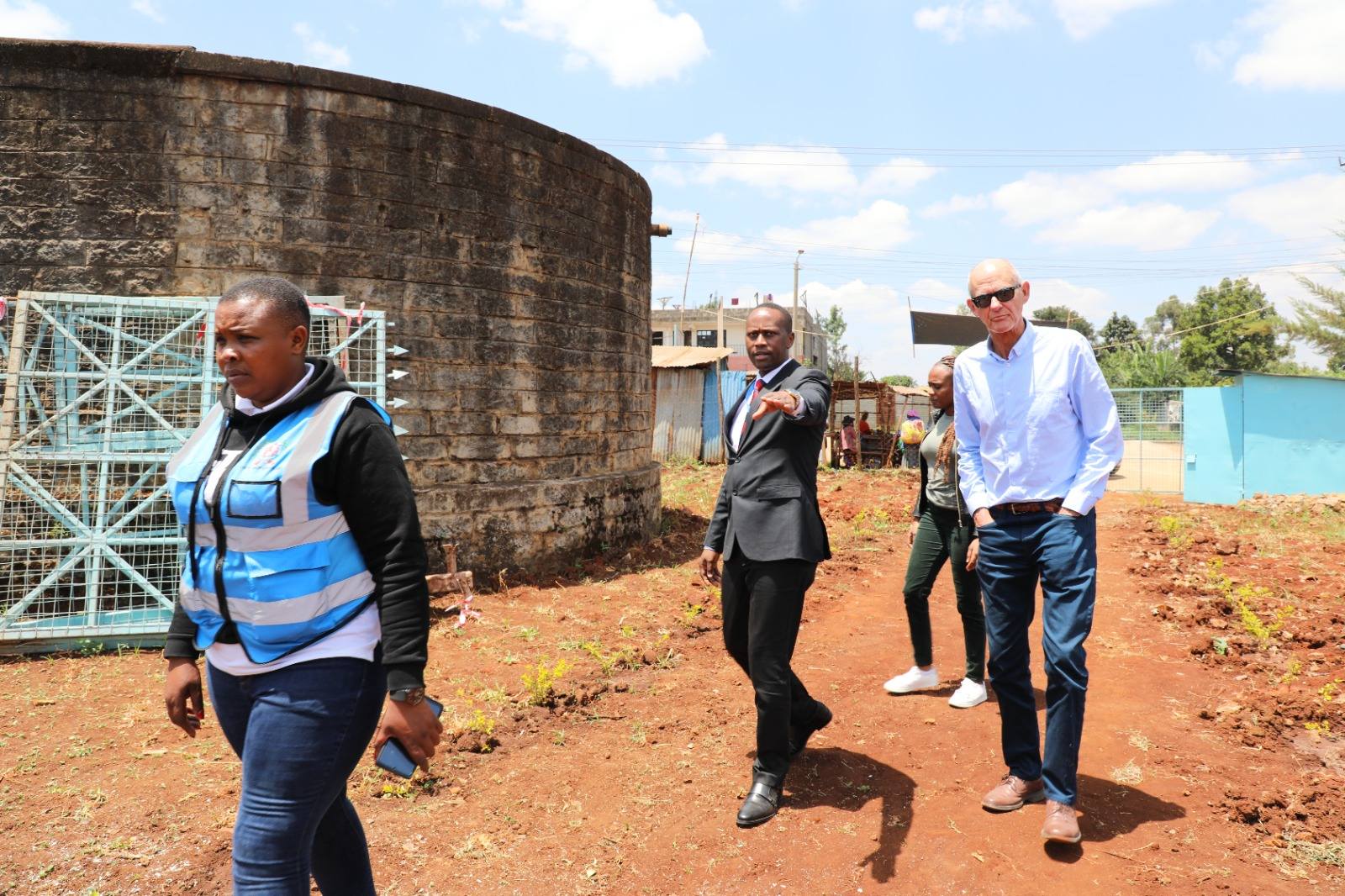 The Danish agency team included Mike Hutson and Githunguri Water and Sanitation Company Managing Director Dr. Francis Kahuha, during a site visit 