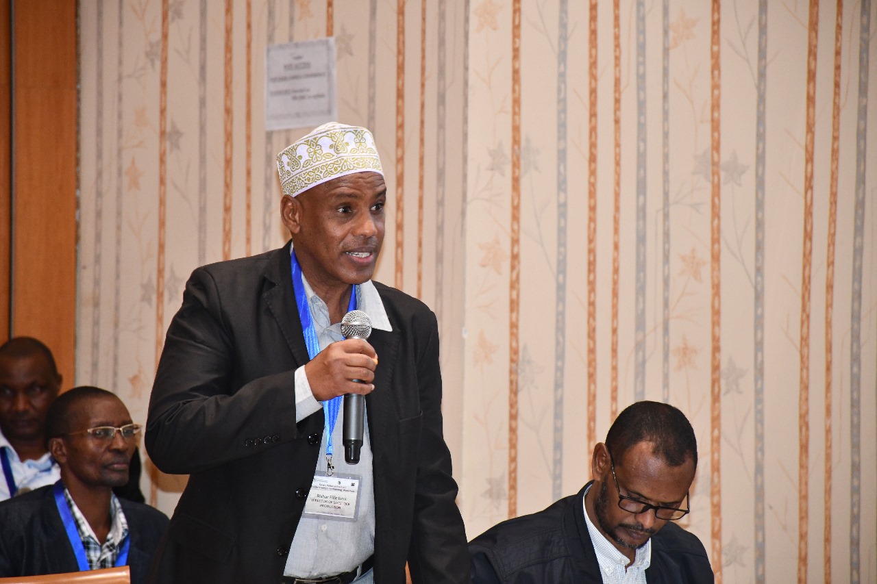 The Director of Livestock Development Mr. Bashir Fille Elmi  at the National Feeds Emergency Response workshop in  Naivasha