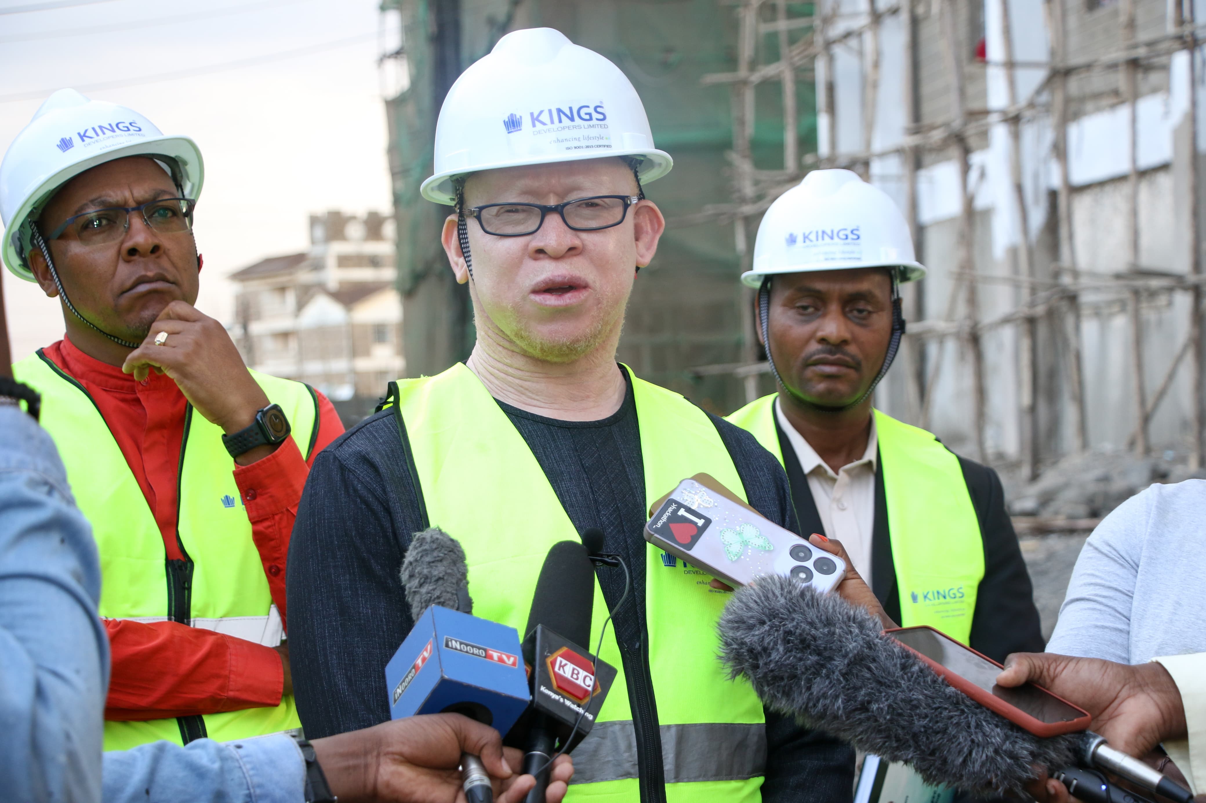 Government spokesperson Isaac Mwaura inspecting progress of some 1,050 housing units under the affordable housing programme in Ruiru Town.