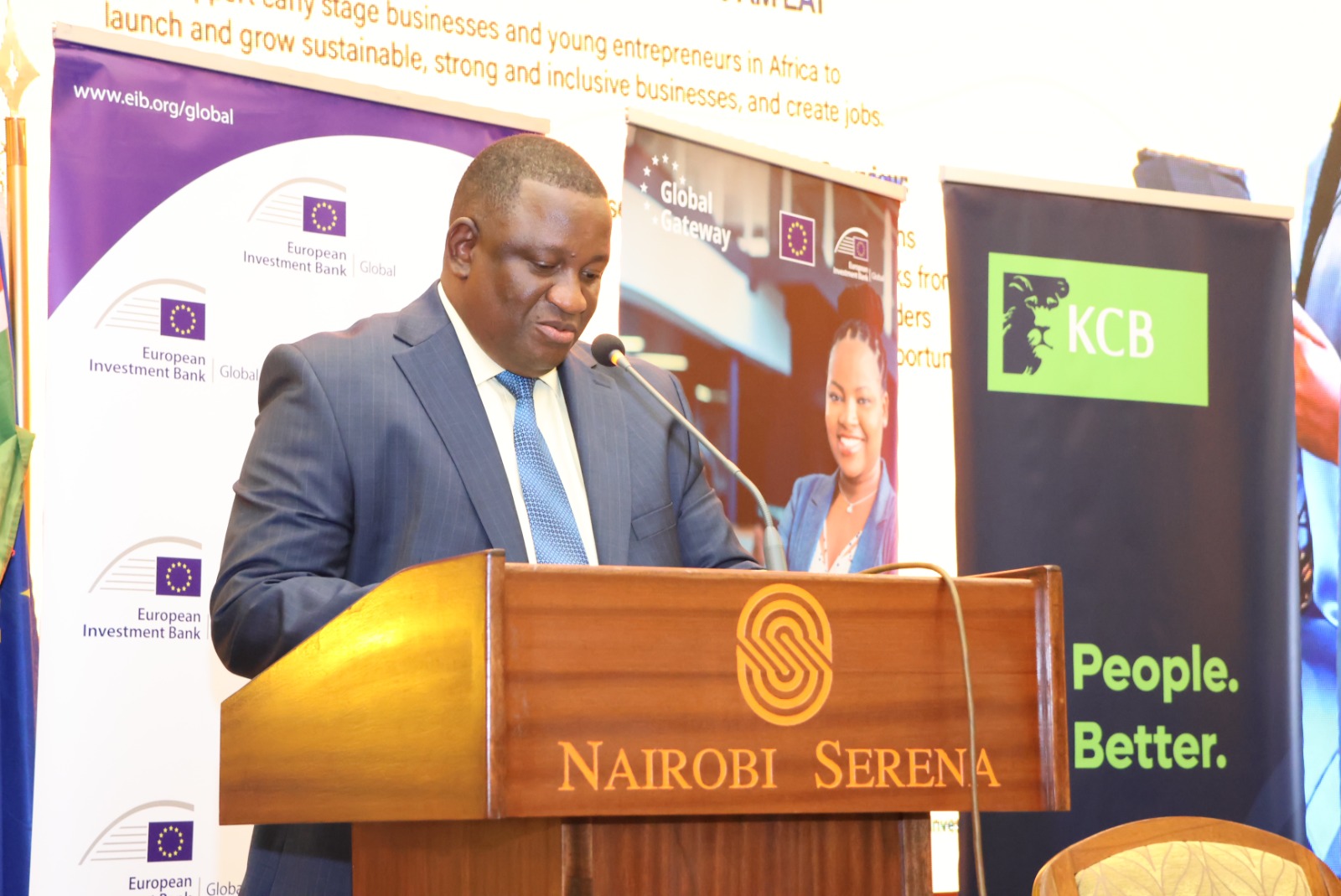 Cabinet Secretary for Investment, Trade and Industry, Salim Mvurya speaking during the stakeholders’ dialogue on Investing in Young Businesses in Africa in Nairobi.