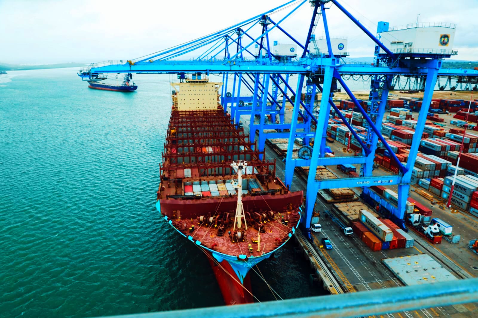 An aerial of a docked vessel at the Port of Mombasa. The Port has recorded improvements. Photo/Andrew Hinga