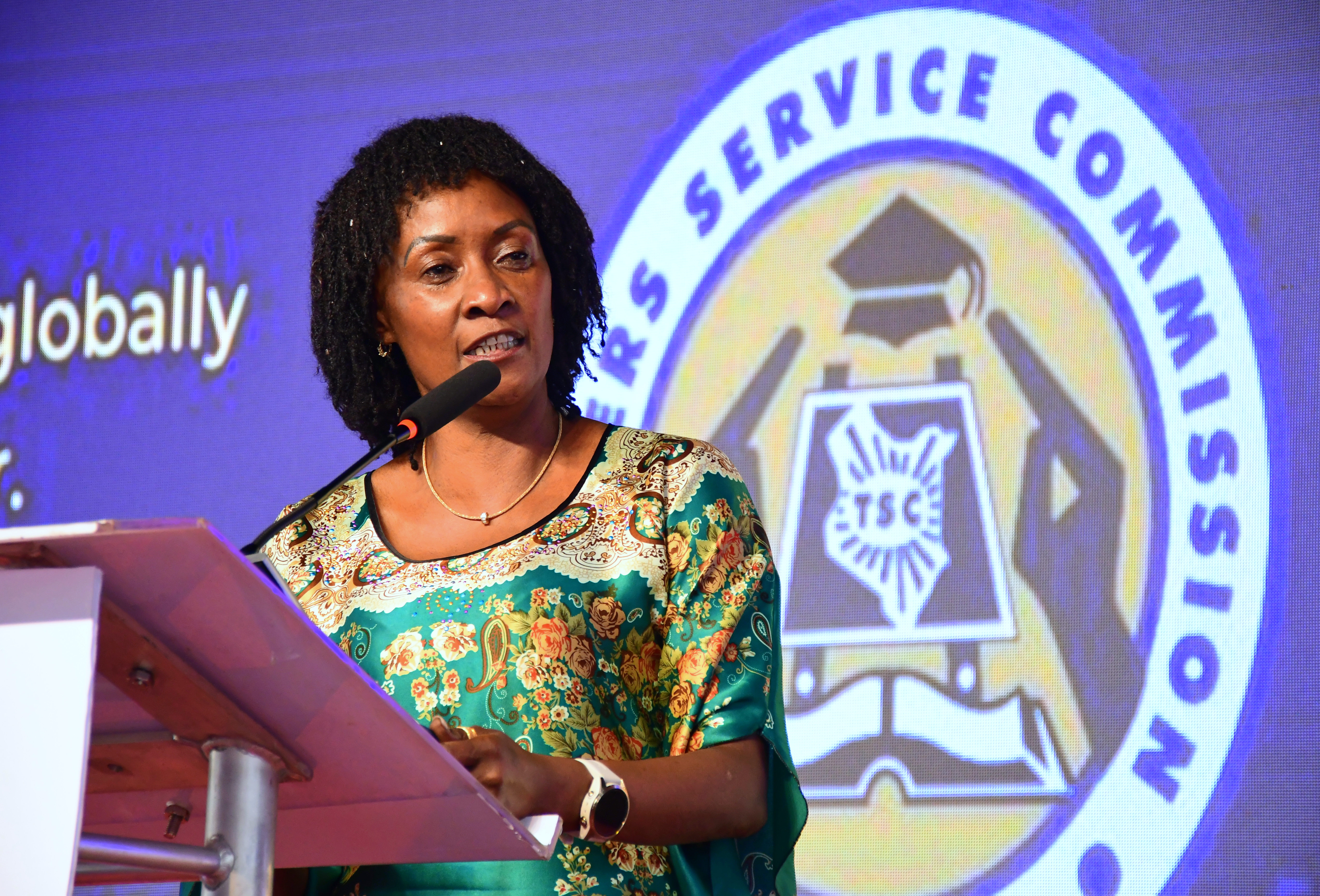 Chief Executive Officer (CEO) Teachers Service Commission (TSC) Dr Nancy Macharia gives a keynote address during the Kenya Primary Schools Head Teachers Association (KEPSHA) annual general meeting and conference, Mombasa..