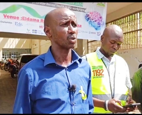 Bernard Kemboi, a recovered addict delivers a talk on drug and substance abuse during a recent work shop to mark World Mental Health Awareness Day in Eldama Ravine, Baringo County..