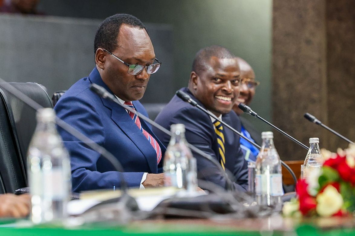 National Treasury PS Dr. Chris Kiptoo, Appropriations Committee Chairperson Ndindi Nyoro during the launch of public hearings for the FY 2025/2026 and medium-term budget at the Kenyatta International Convention Centre (KICC), Nairobi.