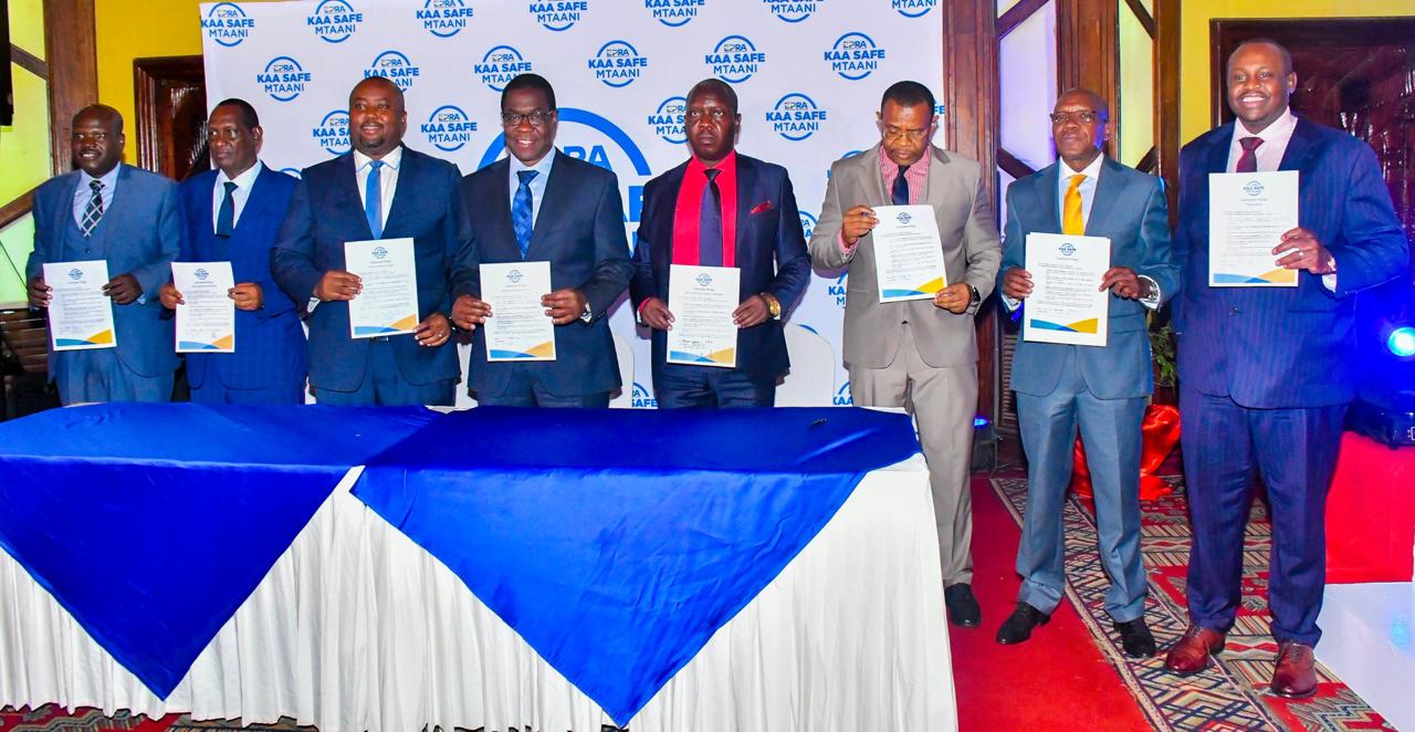 Cabinet Secretary (CS) Energy and Petroleum, Opiyo Wandayi (Fourth Left) with other stakeholders after the launch of ‘Kaa Safe Mtaani’ that advocates for safety standards in the energy and petroleum sector in Nairobi.