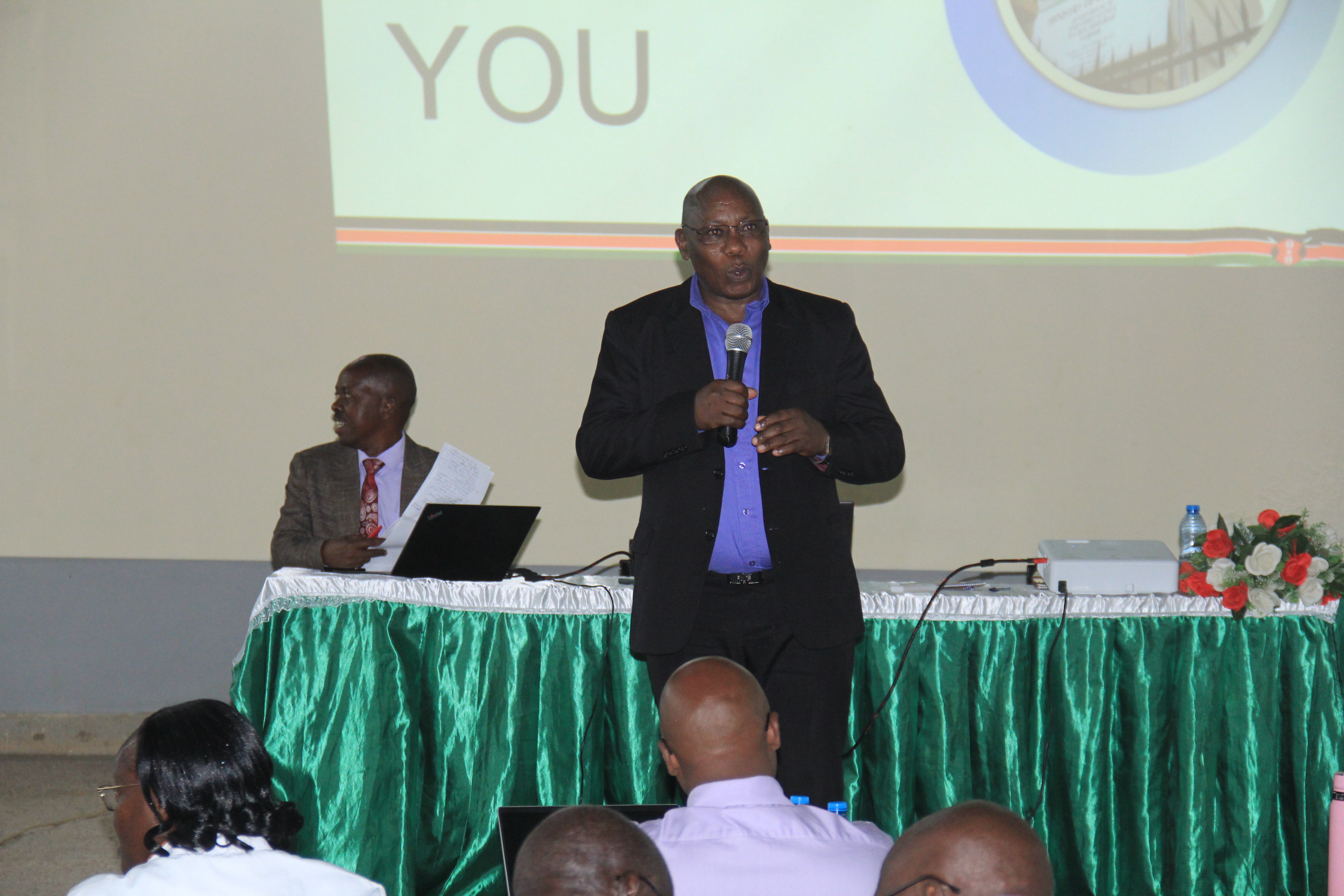 The head of Directorate for Primary Education, Ministry of Education Stephen Barongo speaking at St Annes Kisoko Girls High School during an engagement forum with stake- holders in education