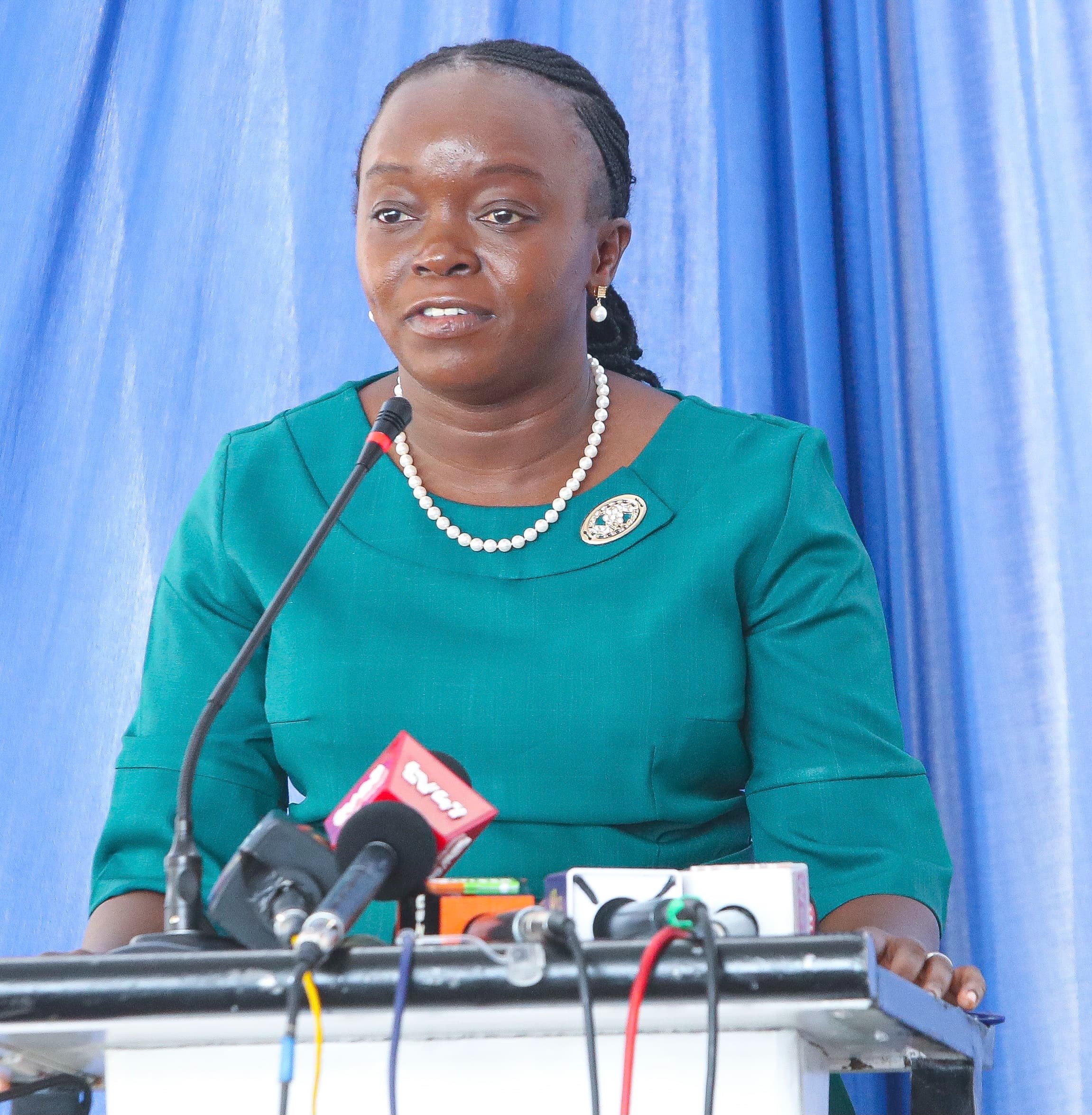 Health Cabinet Secretary (CS), Dr. Deborah Mlongo Barasa, speaking during the flagging-off of vital HIV medical supplies at the Mission for Essential Drugs and Supplies (MEDS), Nairobi.