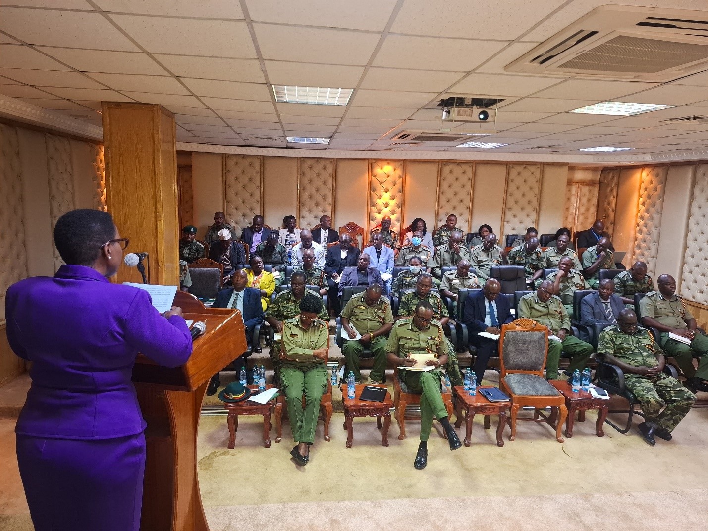 Correctional Services Principal Secretary Dr. Salome Beacco addresses senior officers from the Kenya Prisons Service during a forum on mental health under the theme, enhancing mental health in prisons: Getting involved. Photo/ Patrick Ambani.