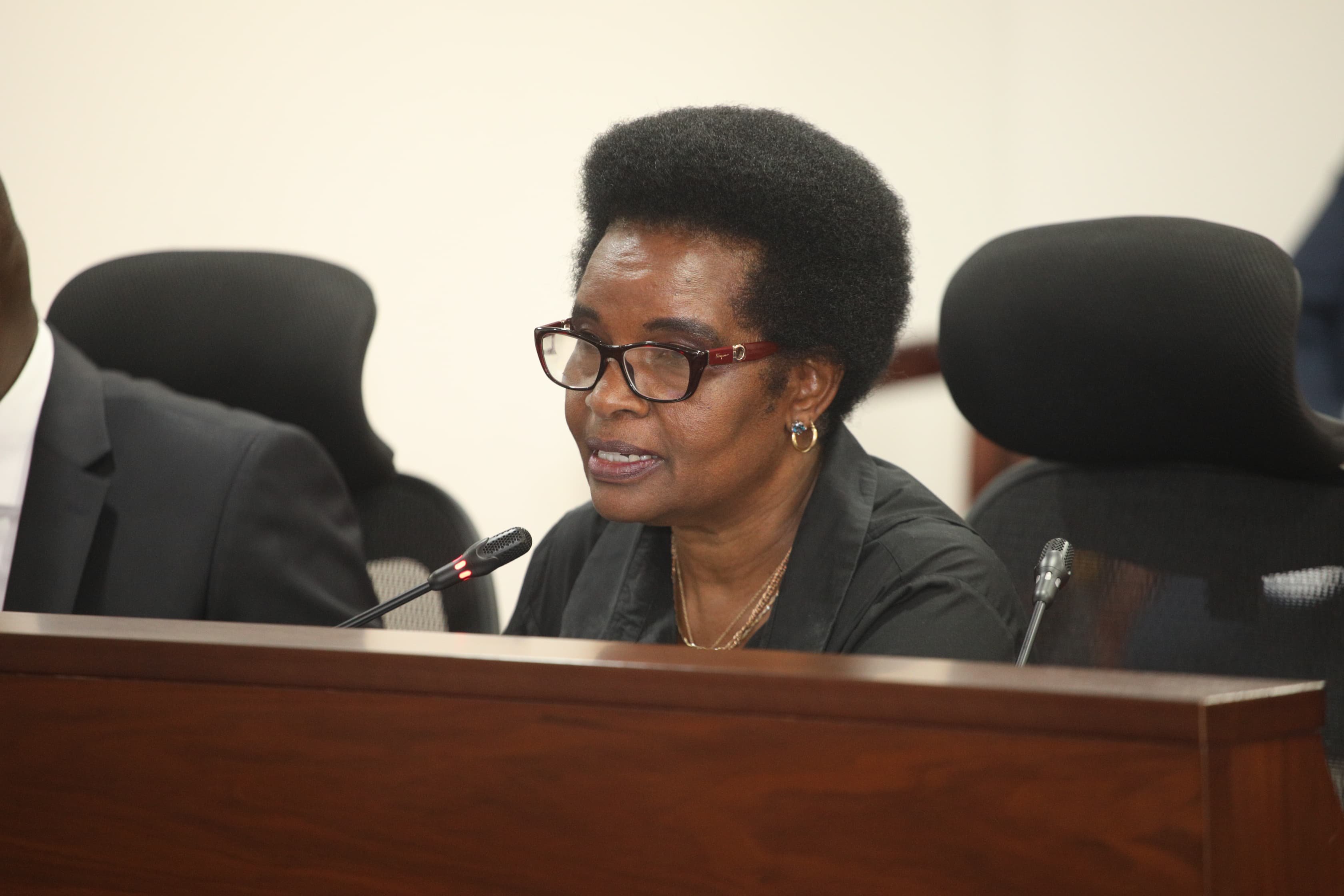 PSC Vice-Chairperson Mrs Mary Kimonye making a presenta- tion during a sensitization of Commission staff on Ethics.