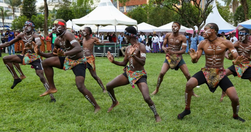 Traditional dancers entertain guests during celebrations to mark World Arts Day in Nakuru.