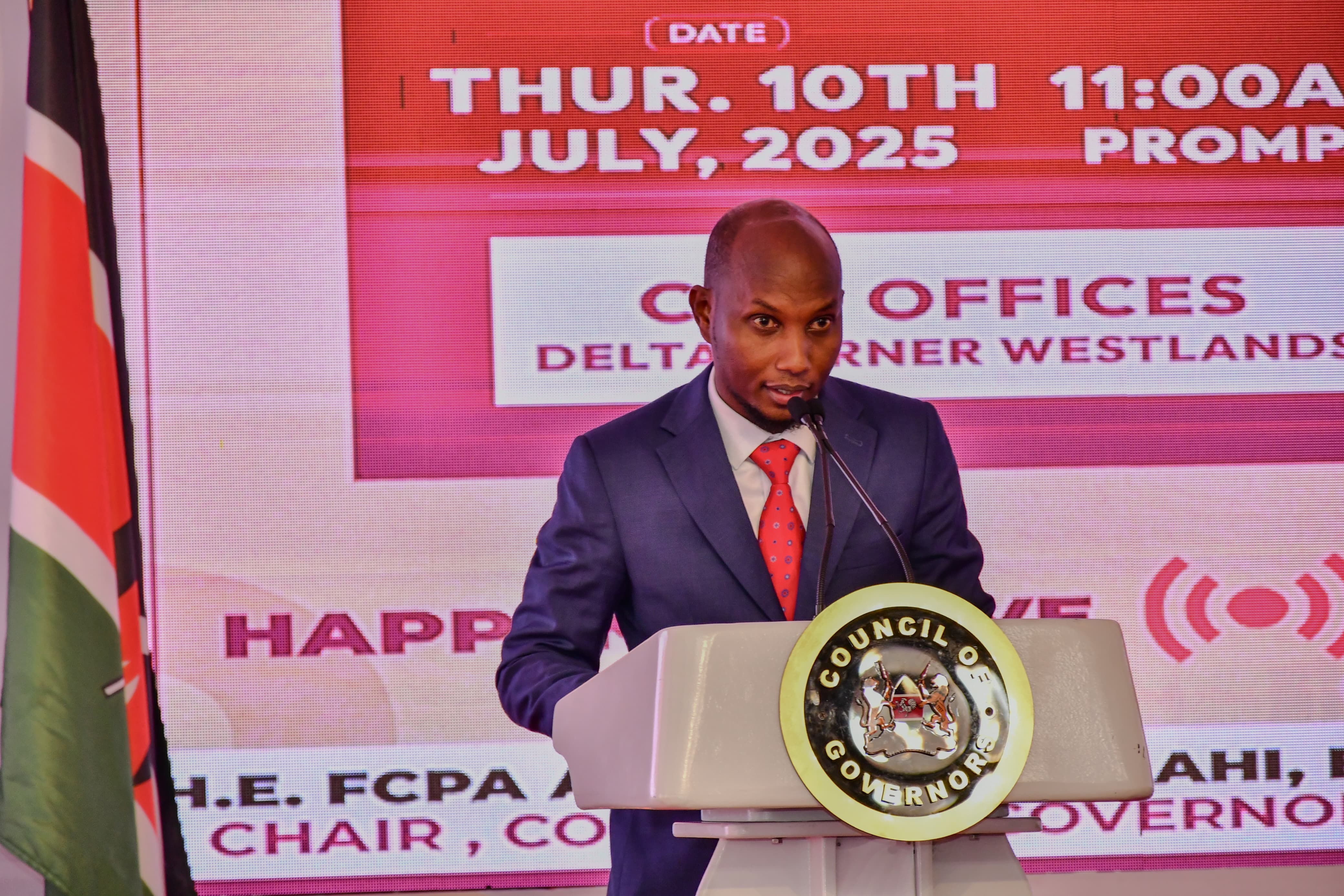 Principal Secretary, State Department for Devolution, Michael Lenasalon gives his address during the State of Devolution Address by the Council of Governors.