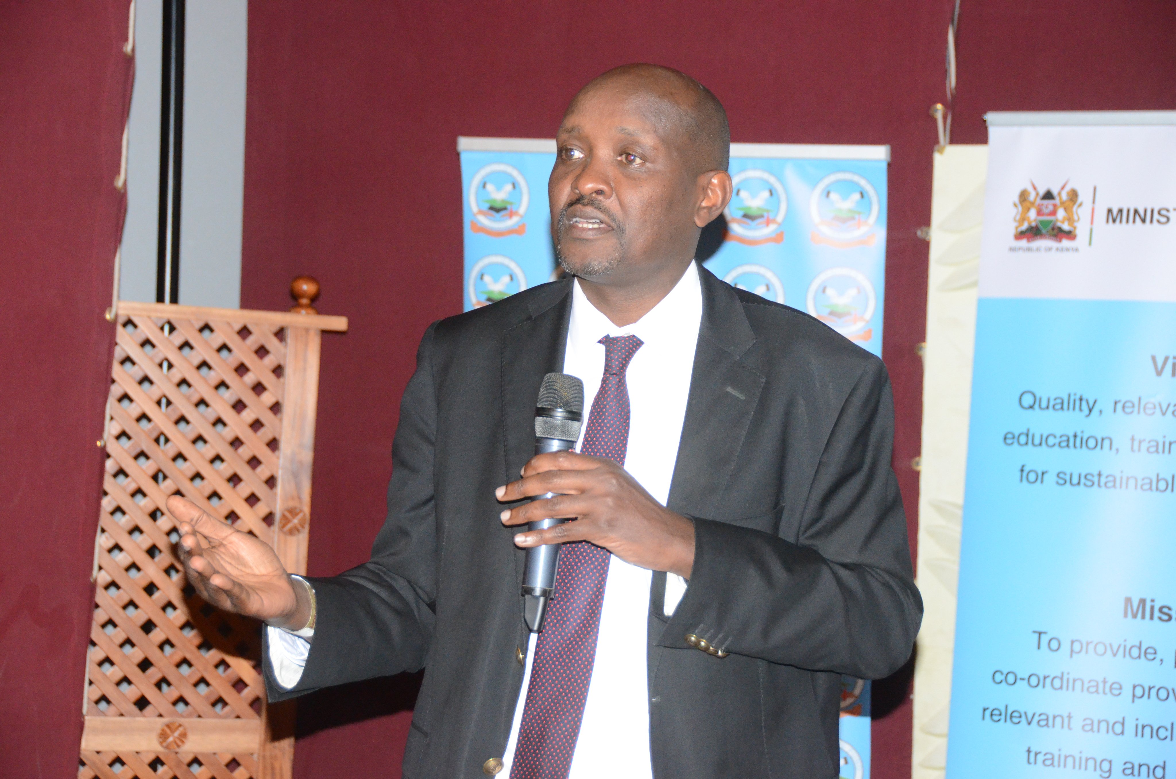 Higher Education Loan Board (HELB) CEO Geoffrey Monari, speaking at the 48th KESSHA Conference at Sheikh Zayed Primary School in Mombasa