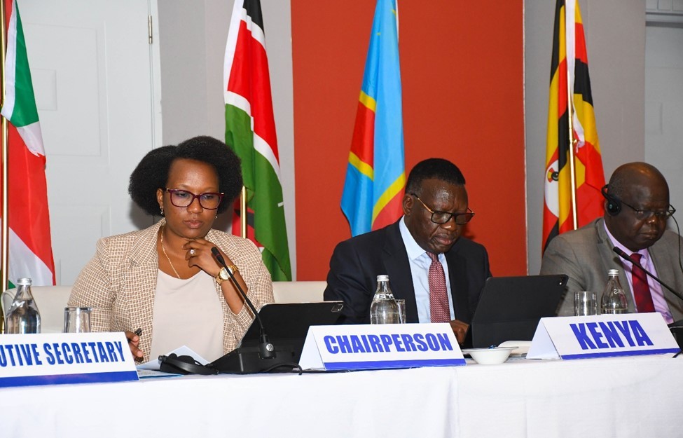 From left; Ms. Marie Chantal Nijimbere, Chairperson Northern Corridor Council of Ministers, Mr. Davis Chirchir, Kenya’s Cabinet Secretary for Roads and Transport, Mr. Abolia Taba Mopolo Jean Marie, Secretary General, Ministry of Transport and Ways of Communication, representing the Minister, Democratic Republic of Congo during the 37th Council of Ministers meeting in Nairobi.