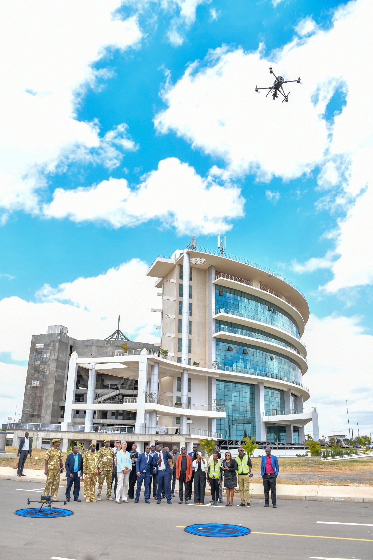 Drone testing during the launch of the First unmanned traffic management (UTM) system in Konza Technopolis by High Lander who will provide its Vega UTM solution to support the establishment and operation of the Konza National Drone Corridor (KNDC).