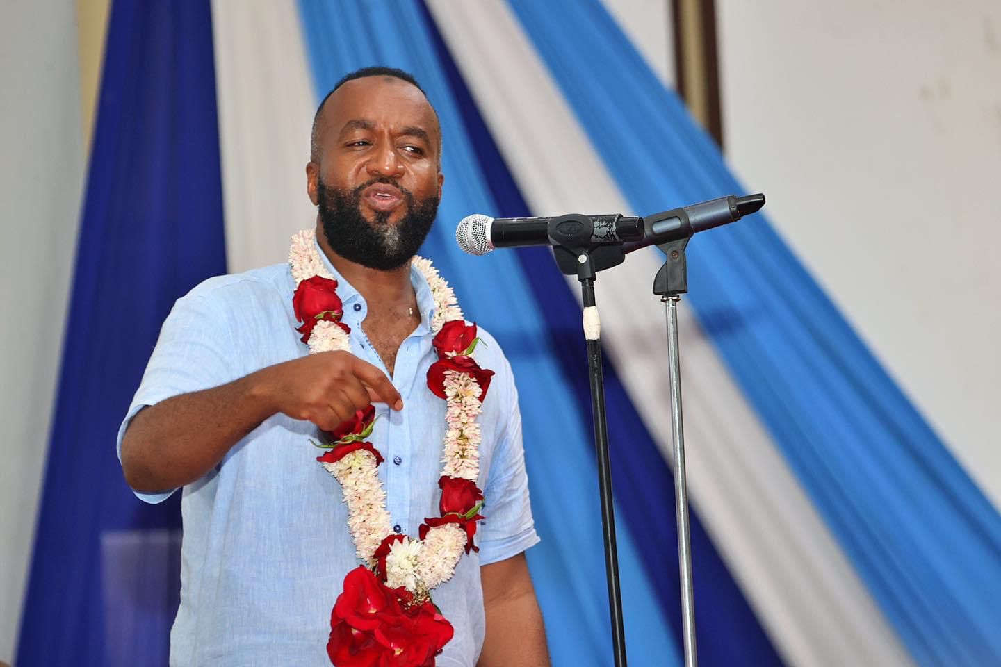 Cabinet Secretary for Mining, Blue Economy, and Maritime Affairs Hassan Ali Joho giving his speech at the Bandari Maritime Academy, where he presided over the Standards of Training, Certification, and Watch-keeping for Seafarers (STCW) graduation in Mombasa.