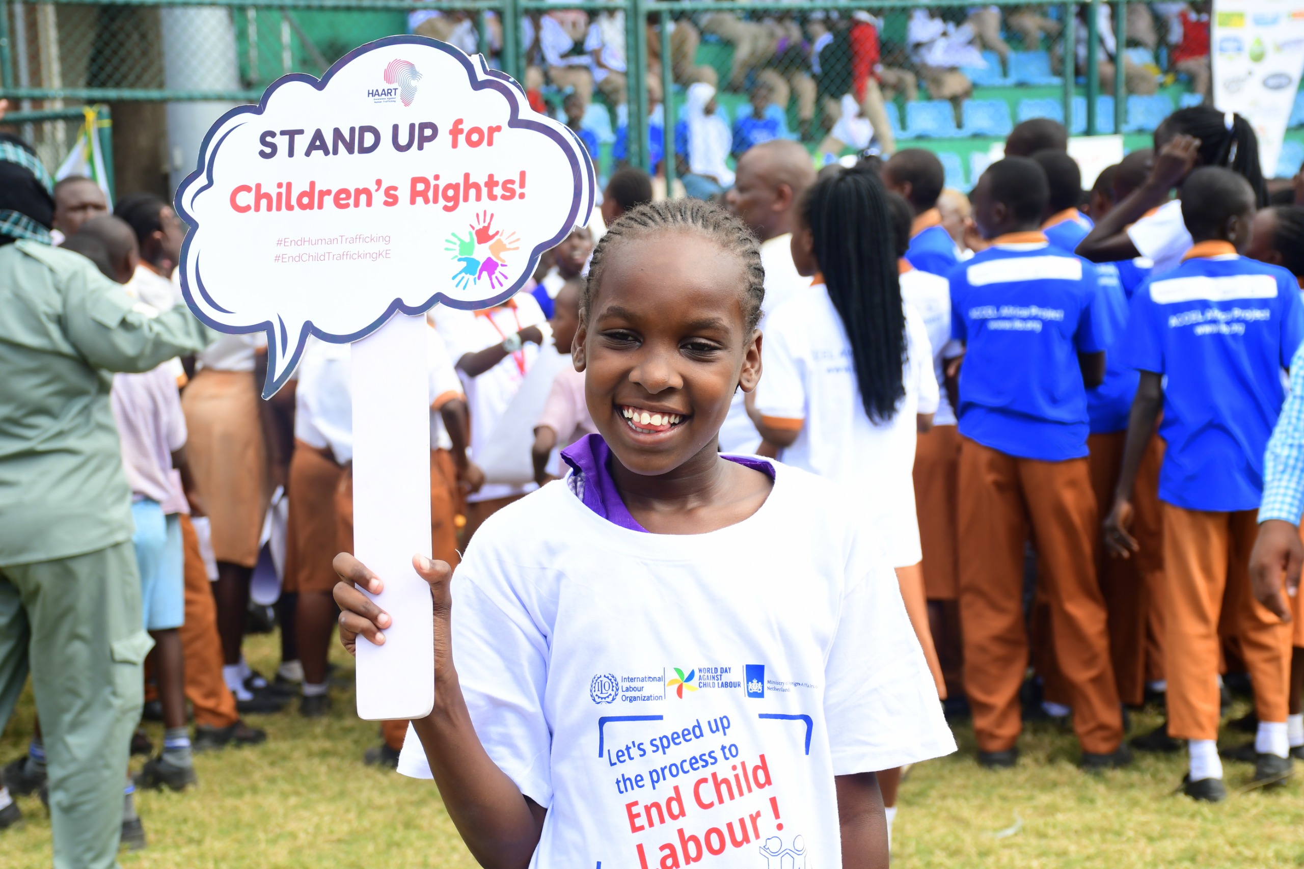 A child sends out clear message during commemoration to mark World Day Against Child Labour in Mombasa's Uwanja wa Mbuzi grounds