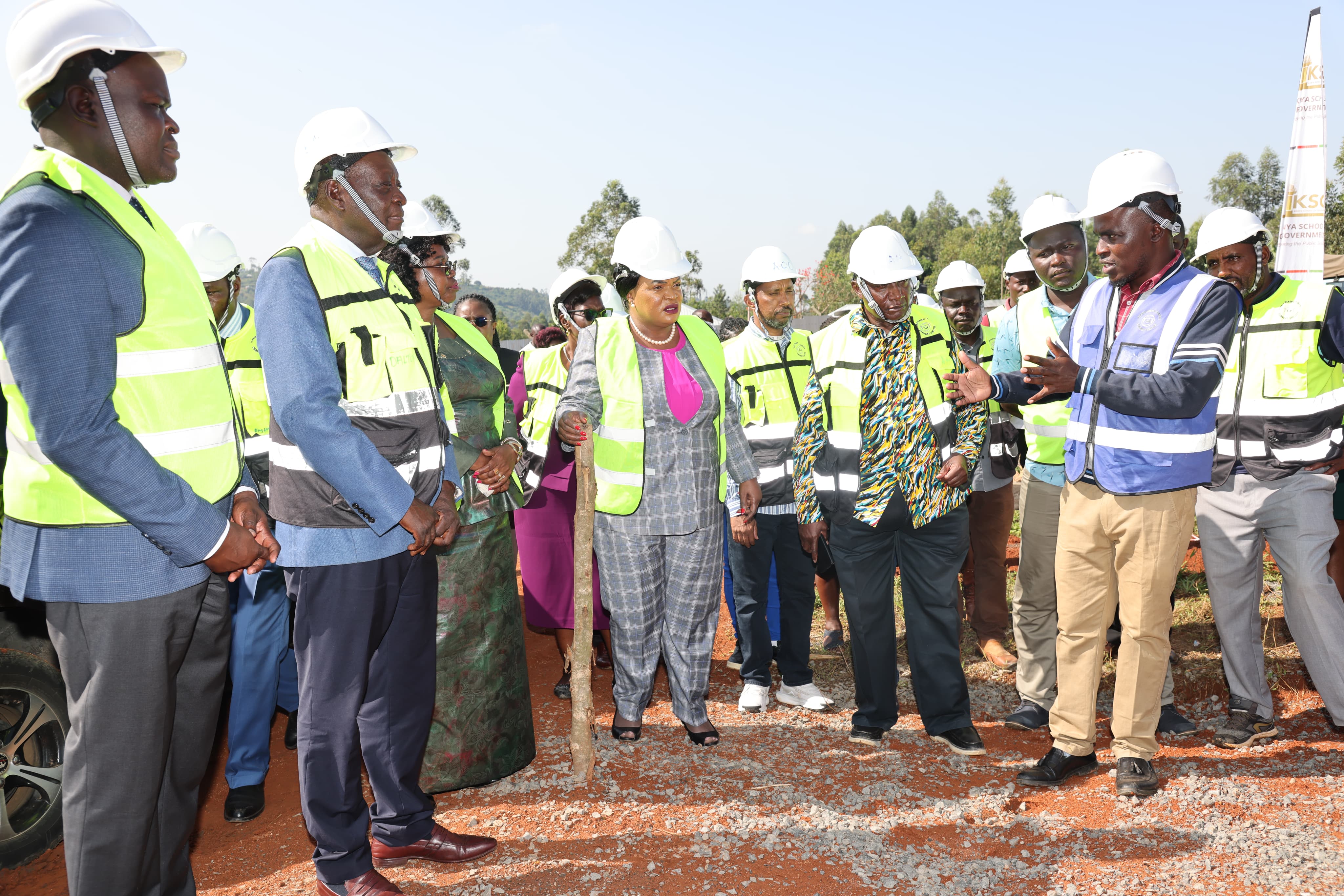 Principal Secretary for Public Service and Human Capital Development Dr. Jane Kere Imbunya, accompanied by Vihiga Governor Dr. Wilber Khasilwa Ottichillo and other leaders, inspects the ongoing construction of the Kenya School of Government (KSG) campus in Vihiga Constituency.