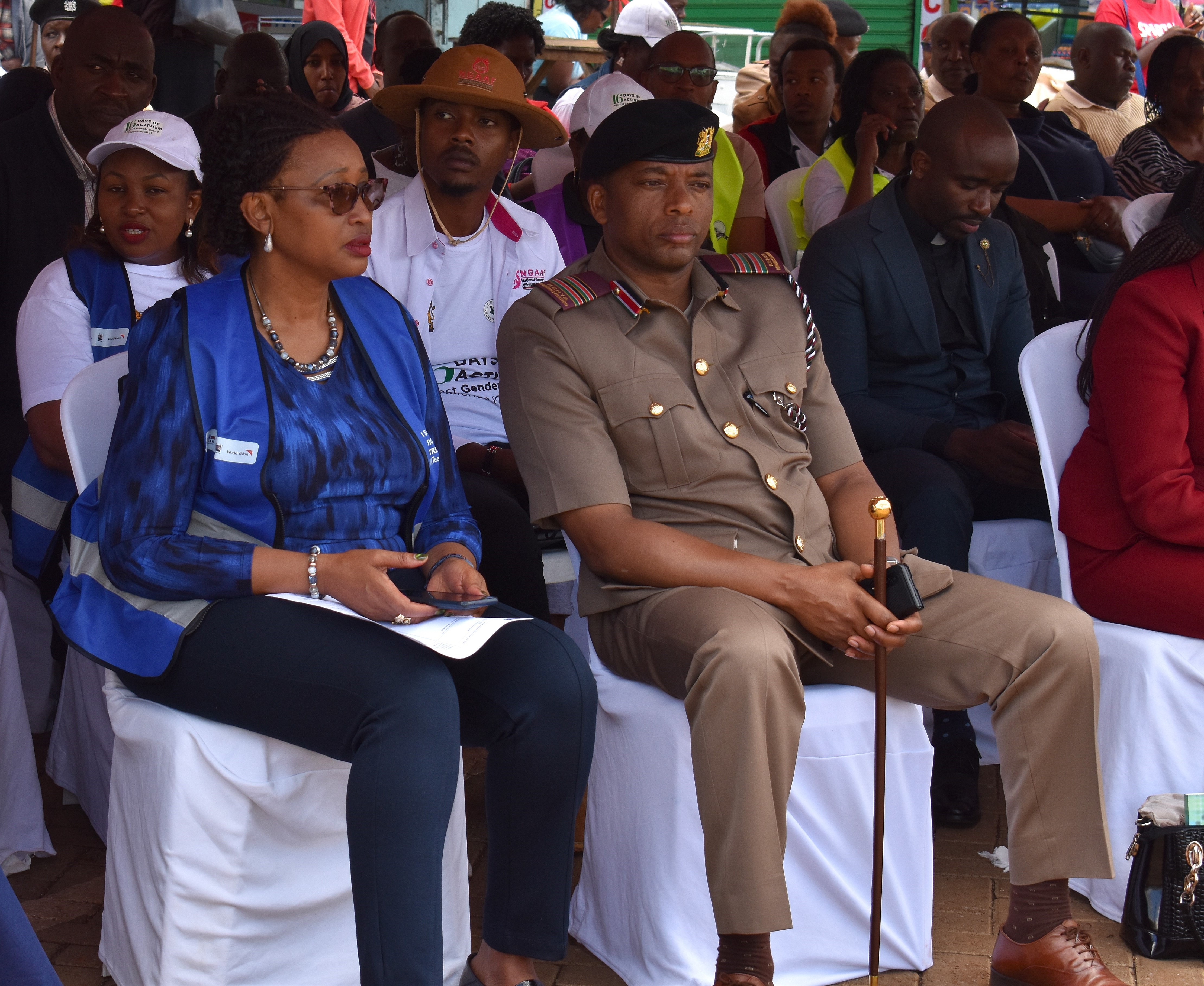 CECM for Education, Gender, Culture and Social Services Nancy Gichung'wa and Deputy County Commissioner Titus Macharia at the launch of 16 days of activism. Photo/ Sylvia Wanjohi and John Kariba