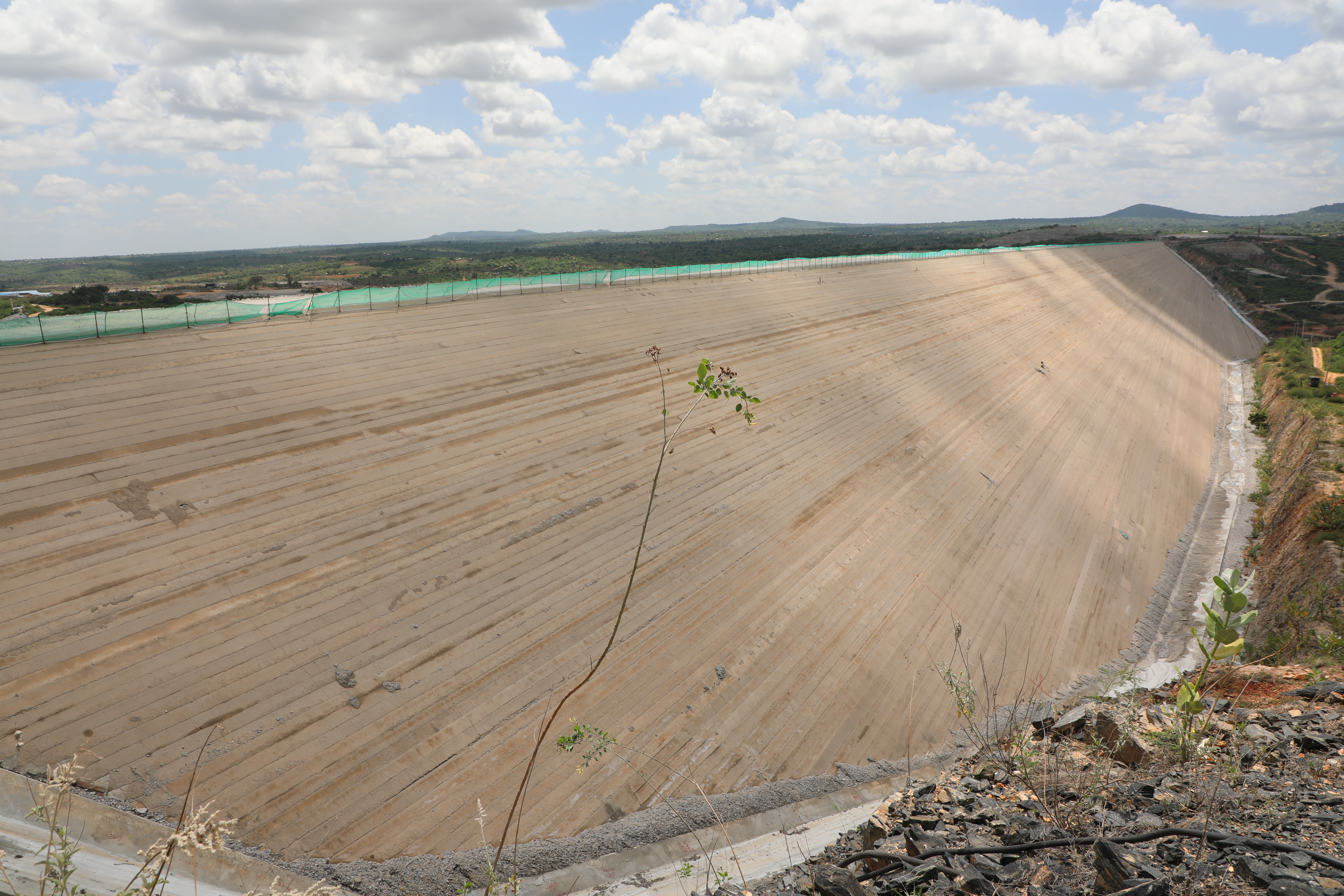 A view of the Thwake Dam embankment area