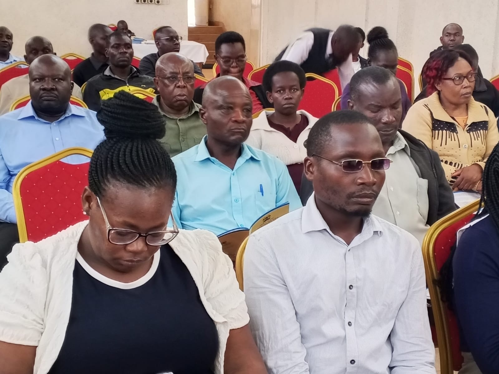 A section of civil servants working for the national government follow proceedings during a public participation forum on the Civil Servants Housing Scheme Fund (CSHSF) at Magharibi Hall. 