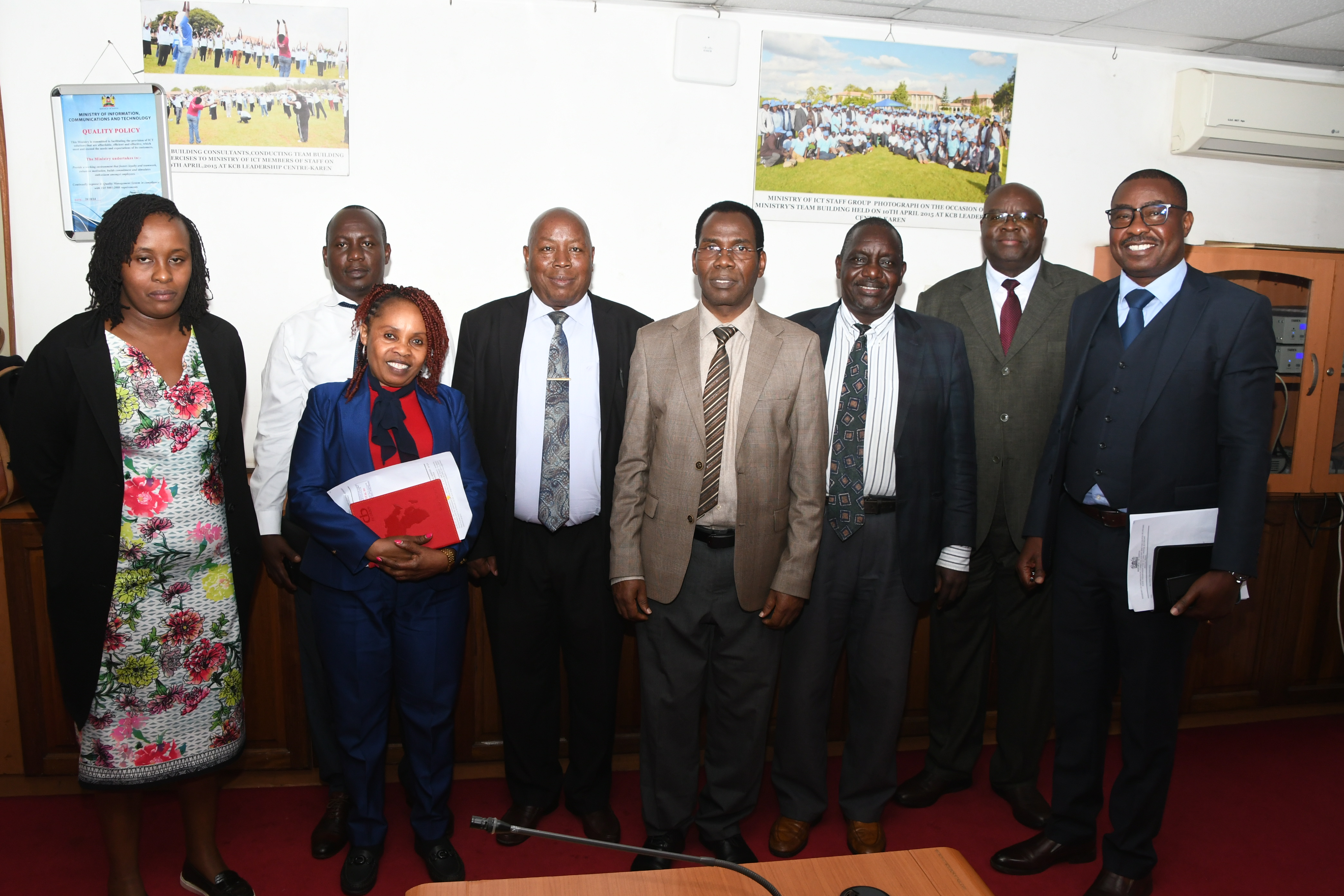 Committee members for the establishment of the Ministry of Information Communication and Digital Economy pose for a photograph at Teleposta Towers 