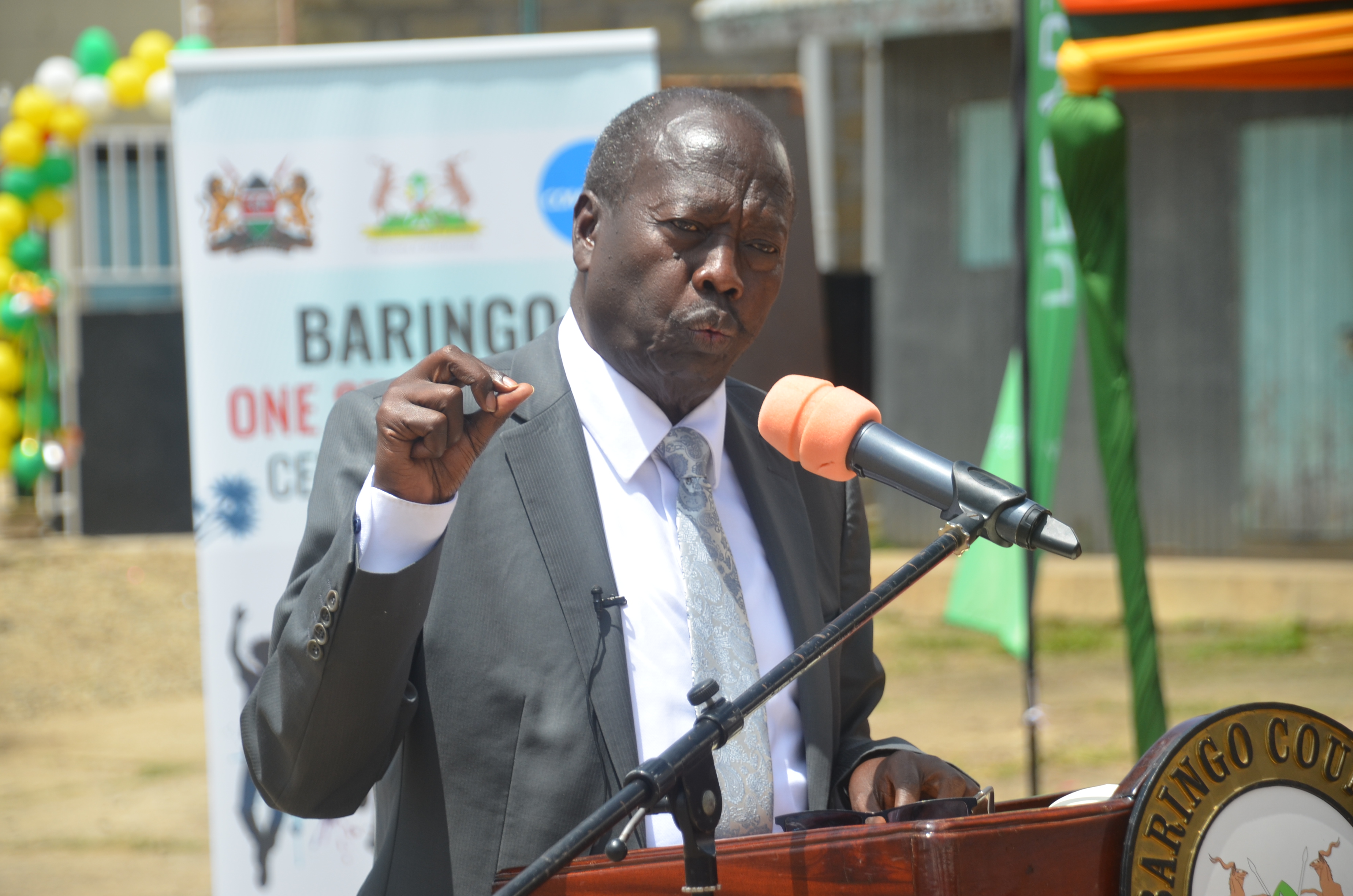 Baringo Governor Benjamin Cheboi addressing a gathering during the launch of Kabarnet One Stop Youth Centre within the County headquarters. Photo/Benson Kelio