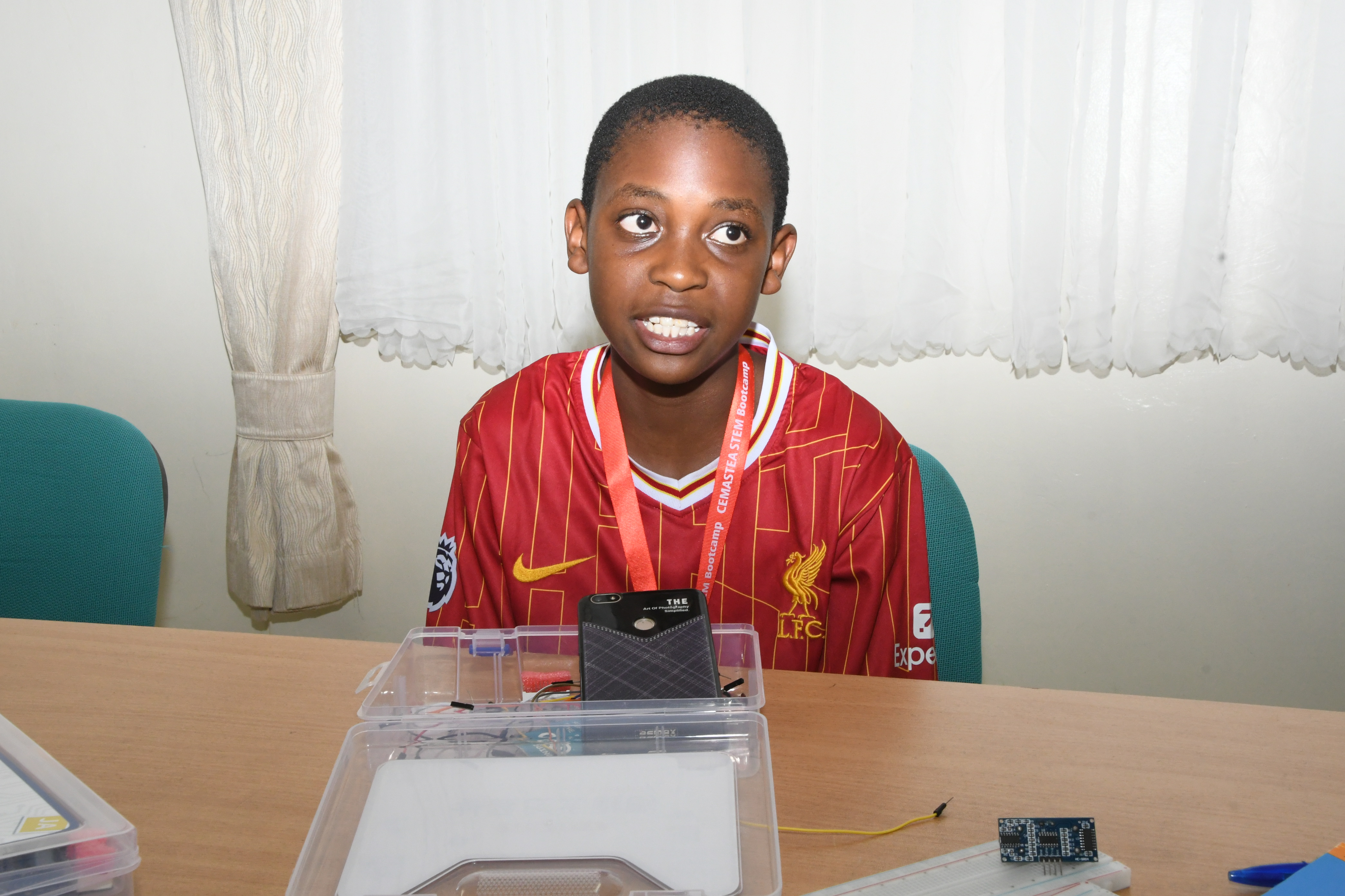 Emanuel Tito, a grade eight student at The Pearl Academy, is improvising a smart walking stick. Photo/ Bonface Malinda