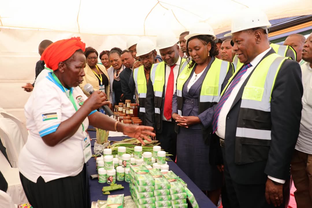 Kitui Governor, Dr Julius Malombe, sampling-out some of the industrial products showcased during the two-day Kitui County Investors Sensitization Forum