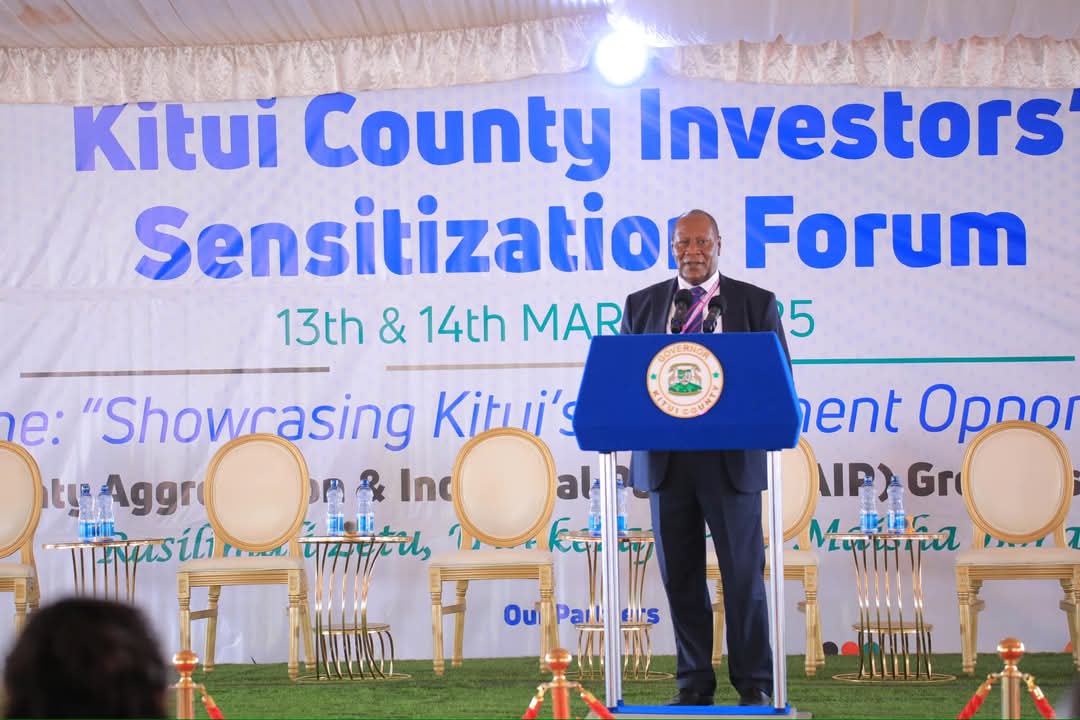 Kitui County Governor, Dr Julius Malombe, speaking to attendee of the two-day Kitui County Investors Sensitization Forum