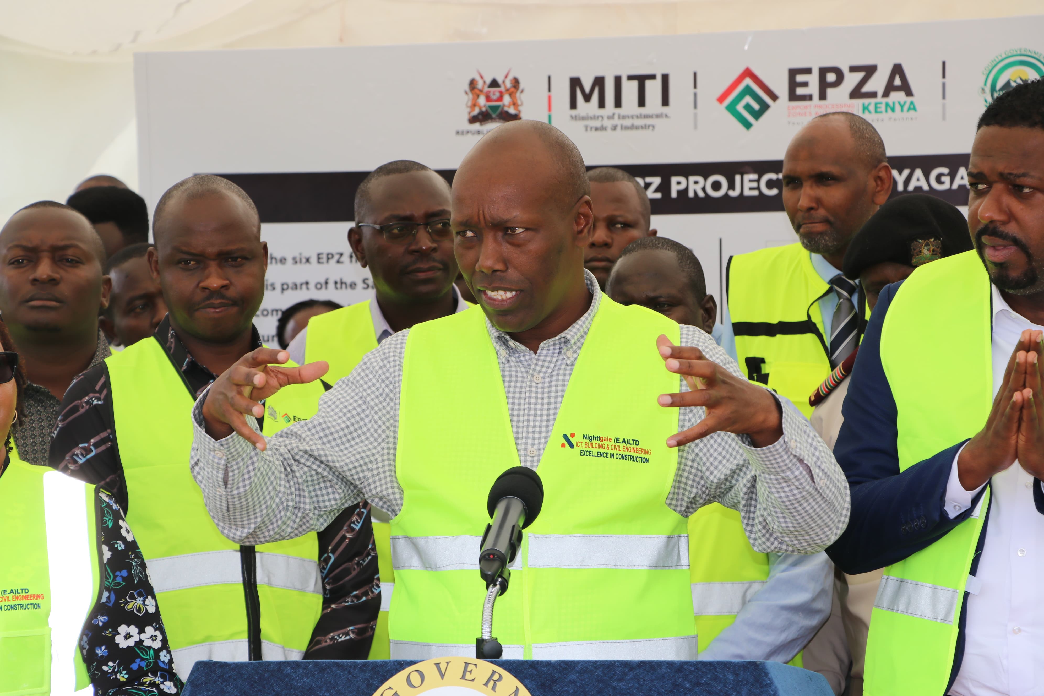 Trade and Investment Cabinet Secretary Lee Kinyanjui speaking at Sagana, Kirinyaga county.