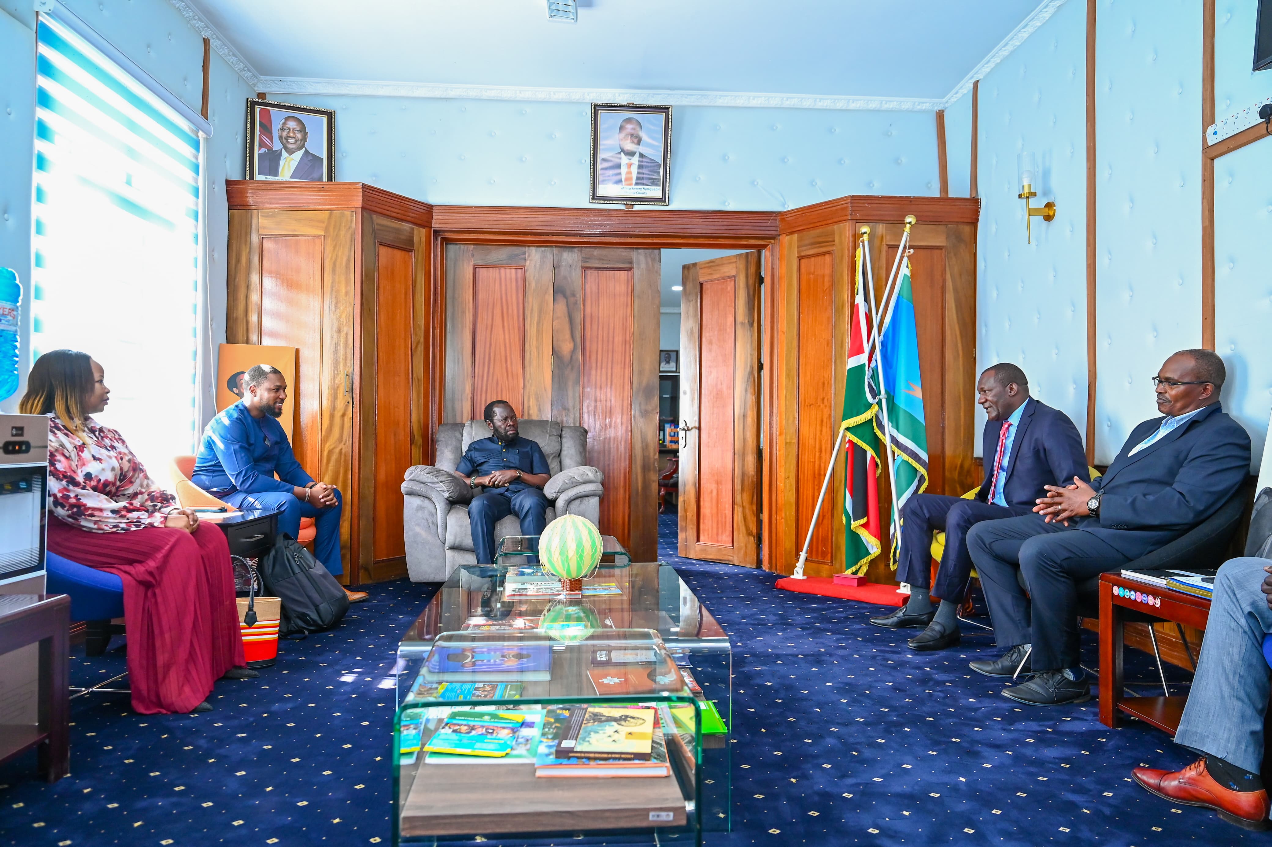 African Development Bank (AfDB) Senior Urban Development Officer Babati Mokgethi during a courtesy call on Kisumu Governor Prof Anyang Nyong'o. Photo/Chris Mahandara
