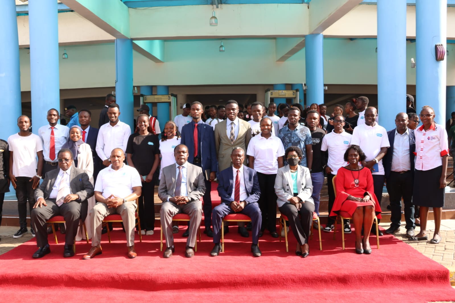 Principal Secretary for the State Department for Industry Dr. Juma Mukhwana (Seated Centre in Grey Suit) poses for a group photo with Kenyatta University Ag. Vice Chancellor Prof. John Okumu (Seated in Blue Suit), university staff and students during the launch of the 19th Annual Career Week at the University’s main campus on January 27th, 2026