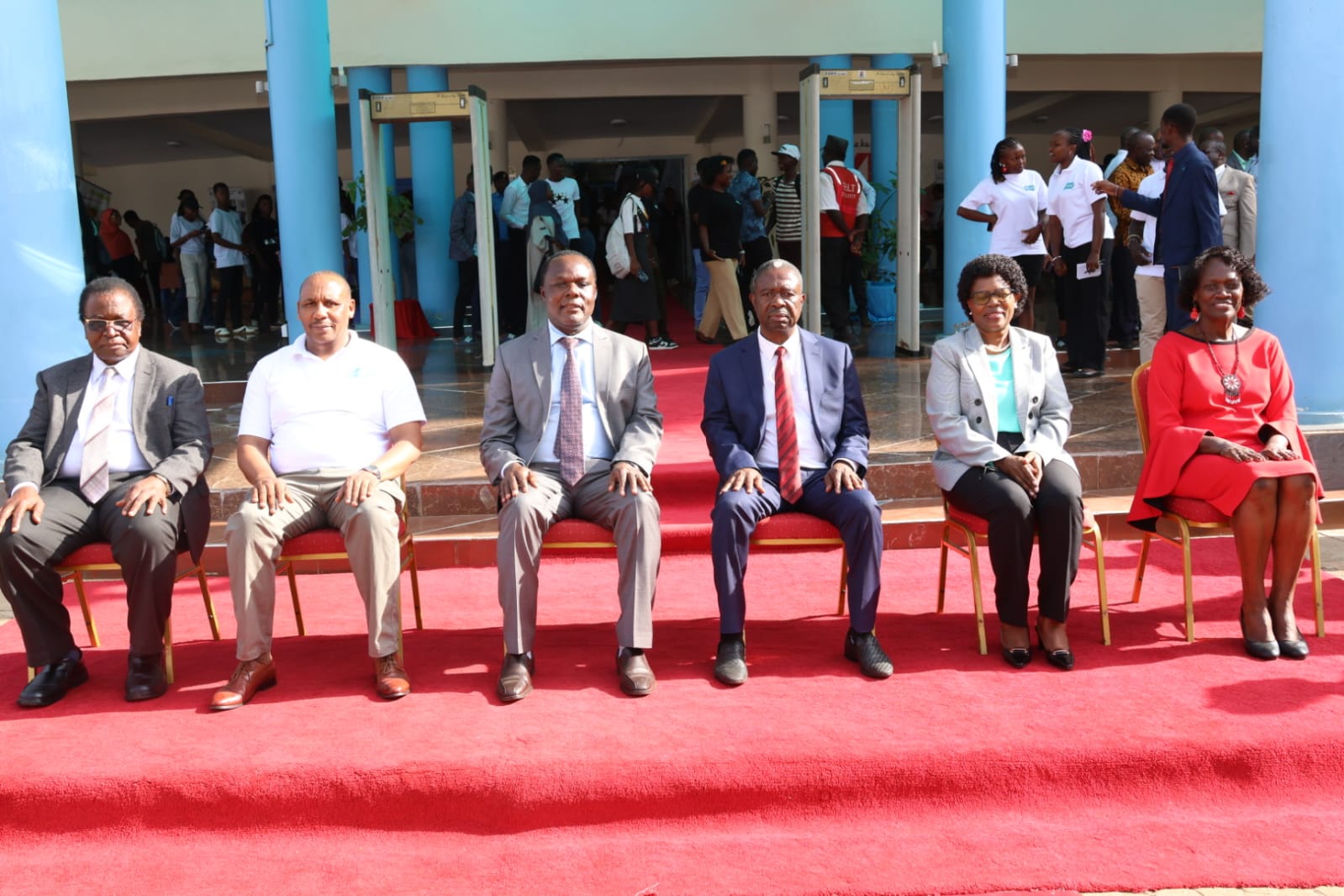 Principal Secretary for the State Department for Industry Dr. Juma Mukhwana (Seated Centre in Grey Suit) poses for a group photo with Kenyatta University Ag. Vice Chancellor Prof. John Okumu (Seated in Blue Suit), university staff and students during the launch of the 19th Annual Career Week at the University’s main campus on January 27th, 2026