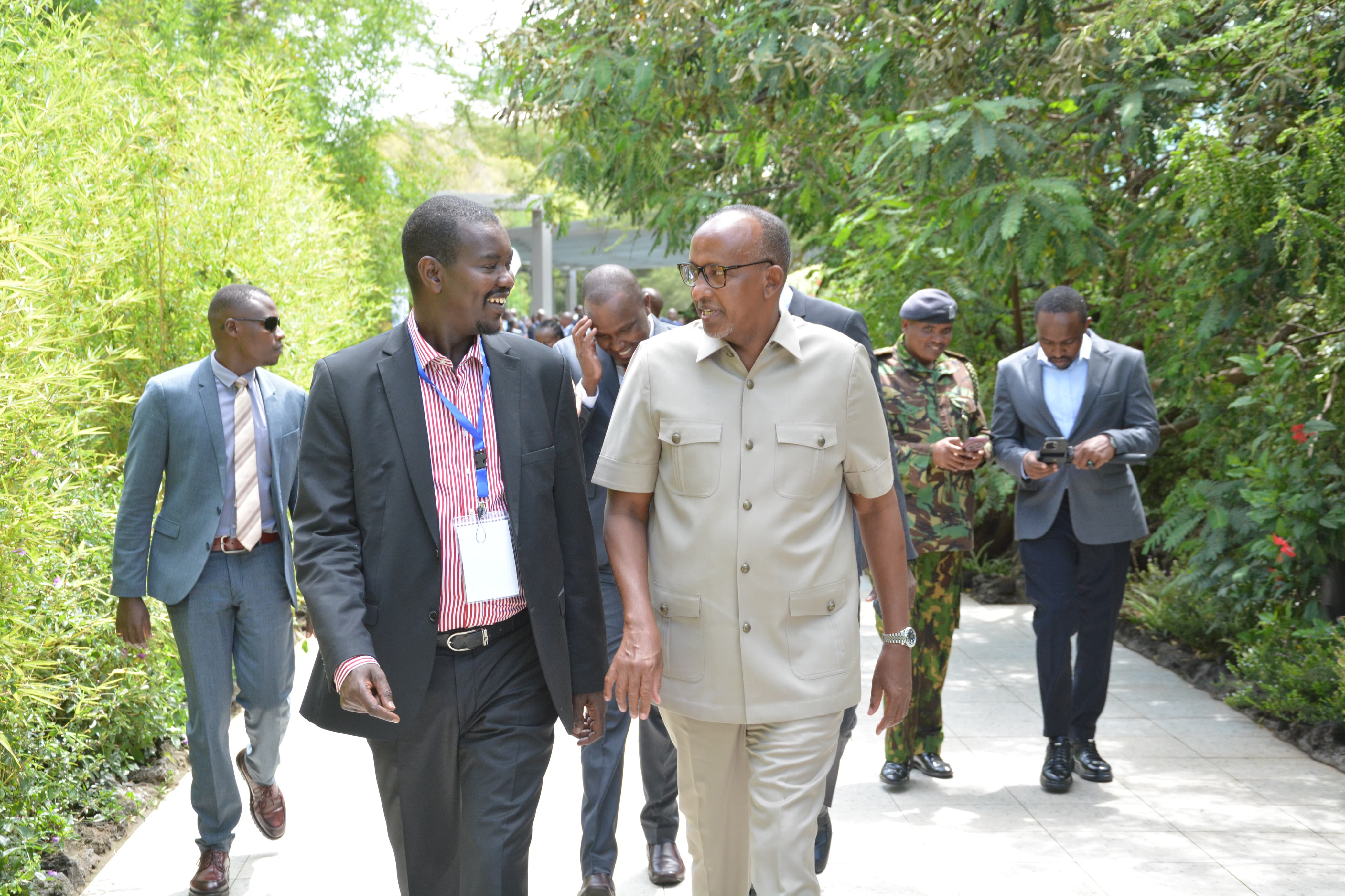 Health Cabinet Secretary Adan Duale engages Senators in the sidelines of a Senate engagement in Naivasha 