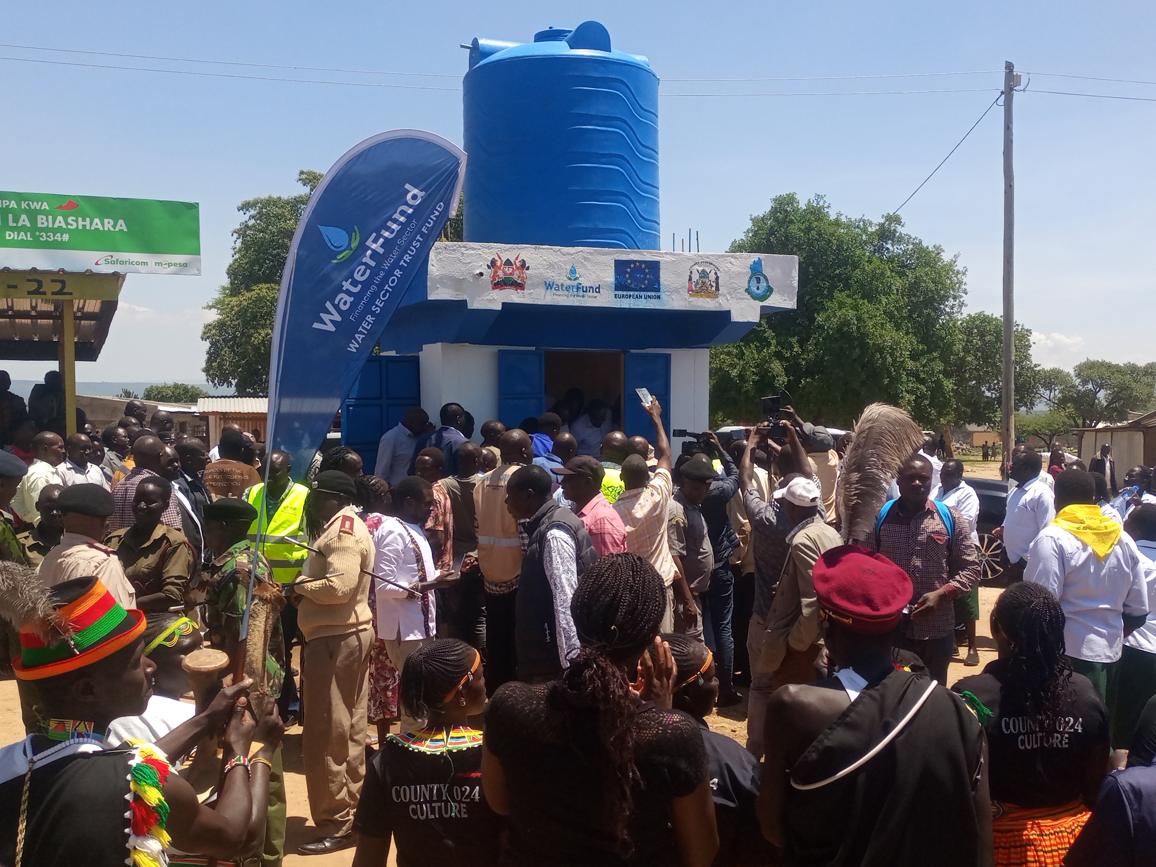 Water CS Eric Mugaa opening a water kiosk at Kitelakapel market in West Pokot county. Photo by Richard Muhambe.