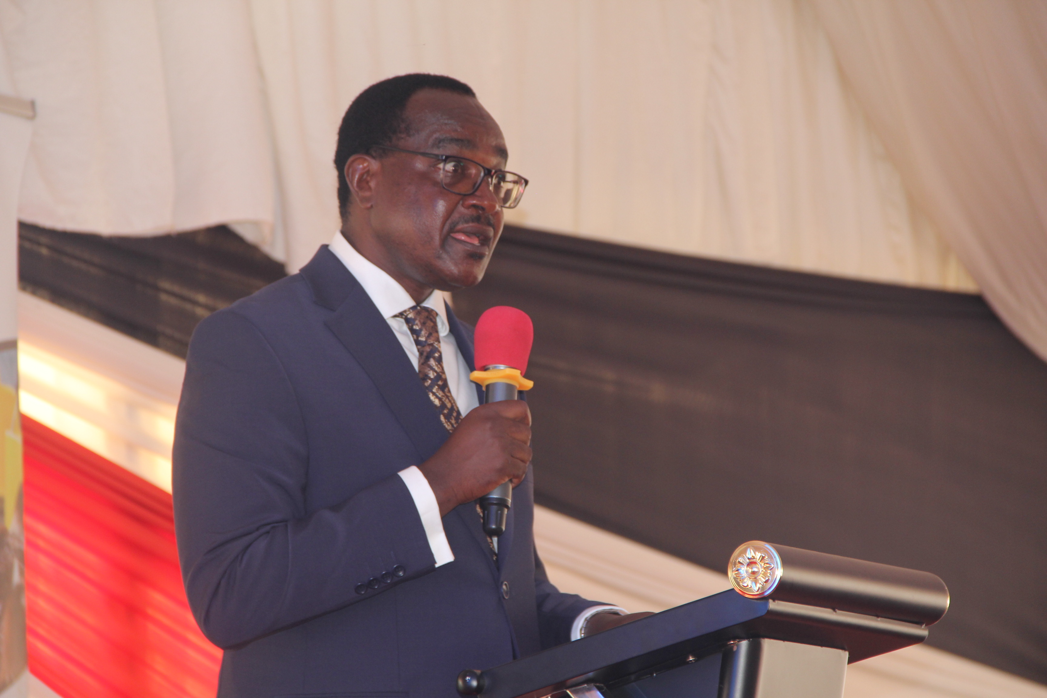 Education CS Julius Ogamba during a press briefing in Eldoret.