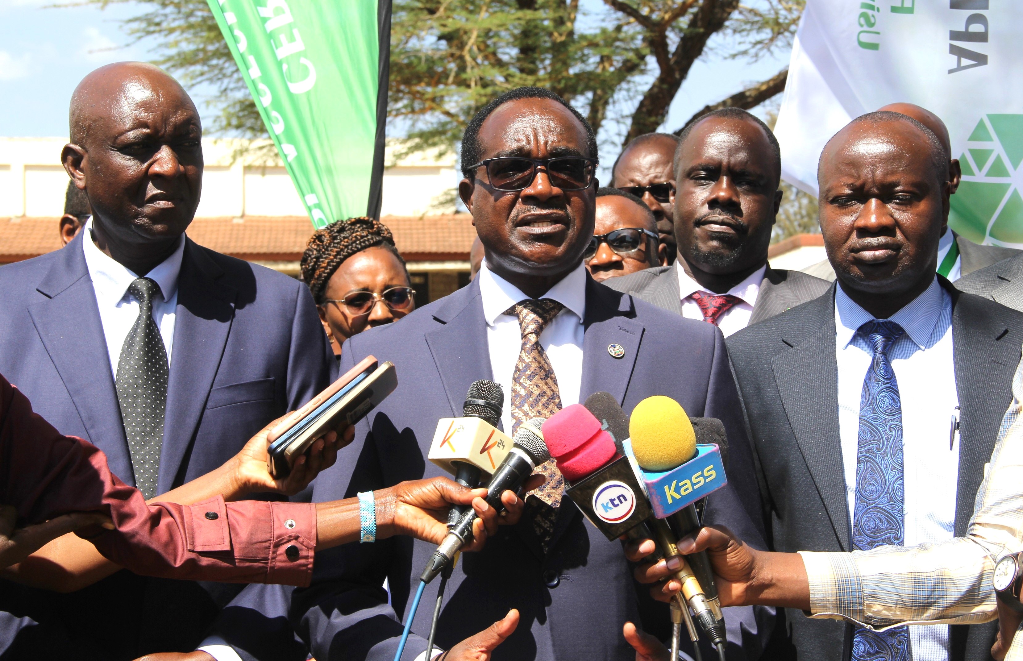 Education CS Julius Ogamba during a press briefing in Eldoret.