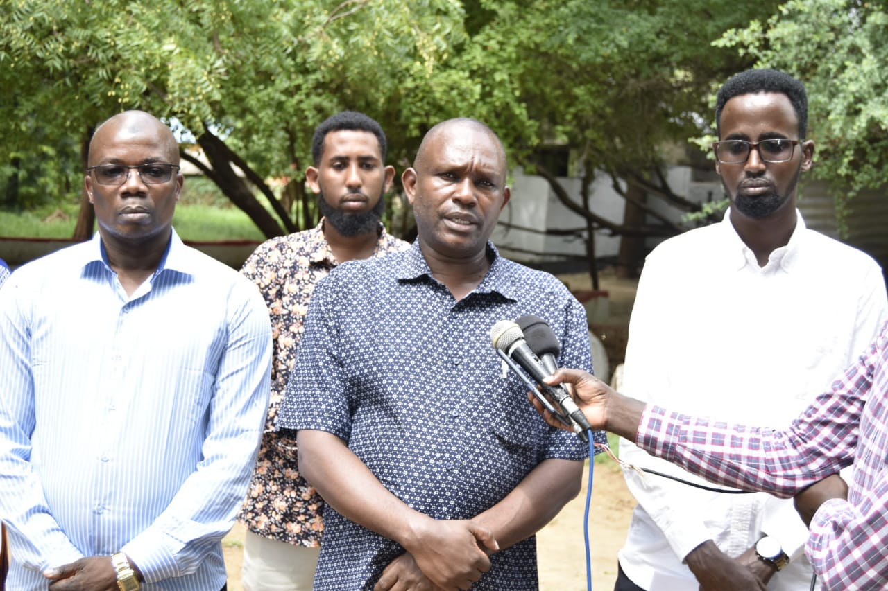 George Mbogo, the Director for youth in charge of entrepreneurship and skill development at speaks to the press after a public participation exercise for the Youth bill draft 2024 at the Garissa Jamhuri club