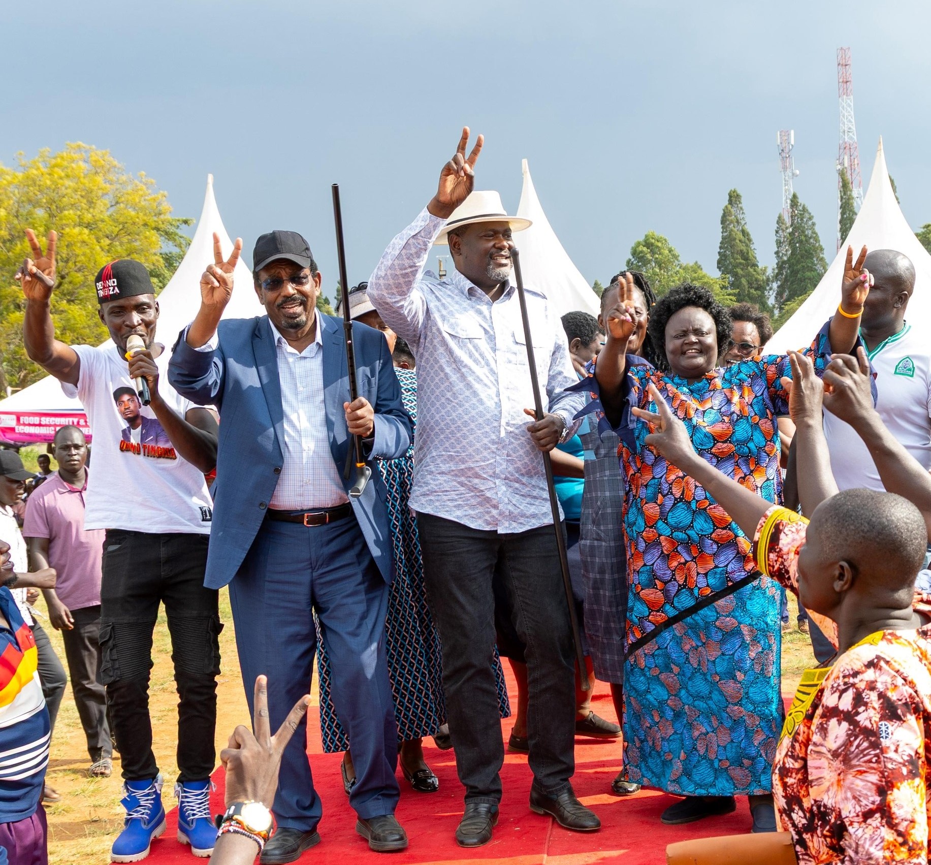 From left: Dadaab MP Farah Maalim, Public Service and Capital Development Cabinet Secretary Geofrey Ruku and Woman Representative Joyce Osogo at Mawego National Polytechnic in Homa Bay