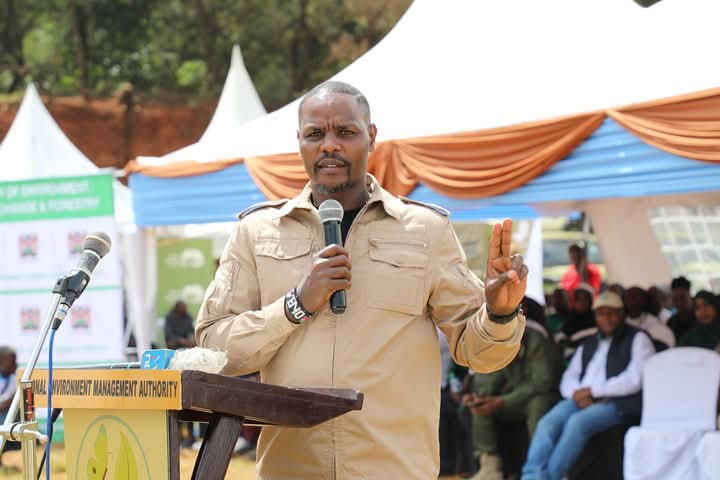 Climate Change PS, Dr. Festus Ngeno, delivering a speech during celebrations to mark the World Wetlands Day at the Alliance Boys High School grounds.