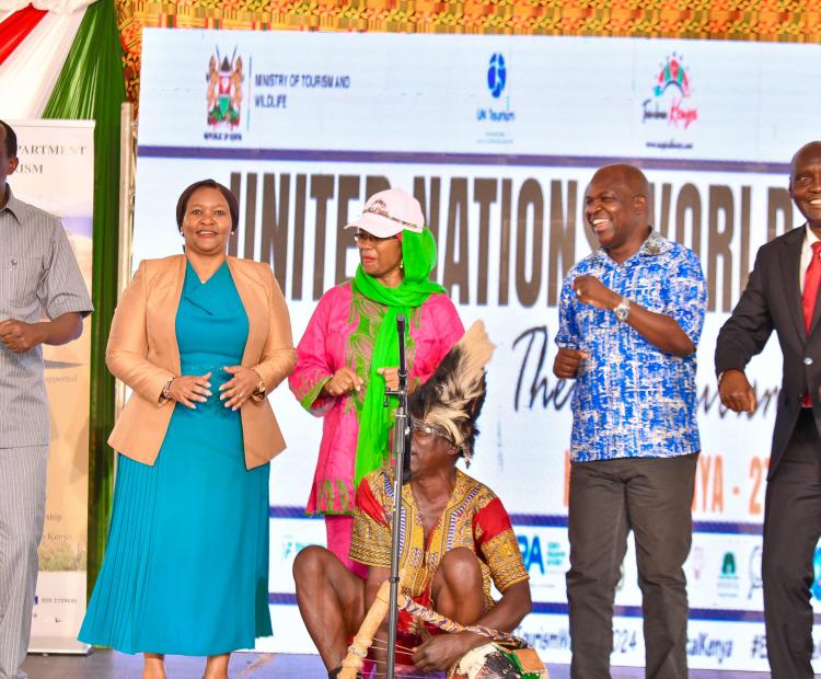 Tourism and Wildlife Cabinet Secretary (CS) Rebecca Miano joins other leaders to mark the 45th World Tourism Day celebrations in Kisumu County. Photos by Robert Ojwang.'